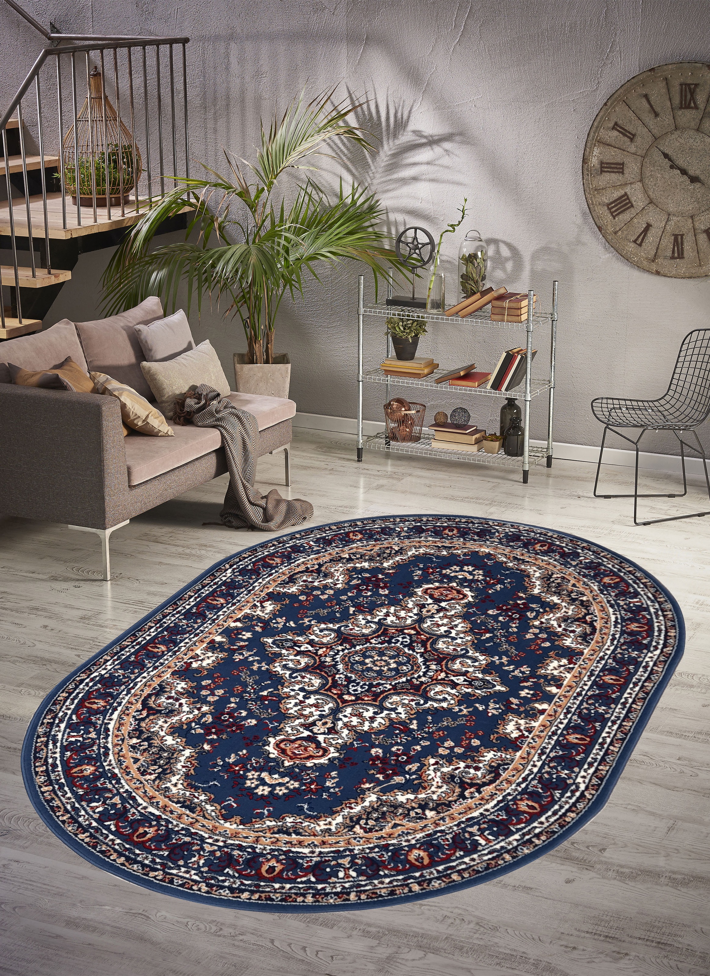 my home Teppich »Oriental, Made in Belgium«, oval, 7 mm Höhe, Orient-Optik, mit Bordüre, Kurzflor, pflegeleicht, elegant