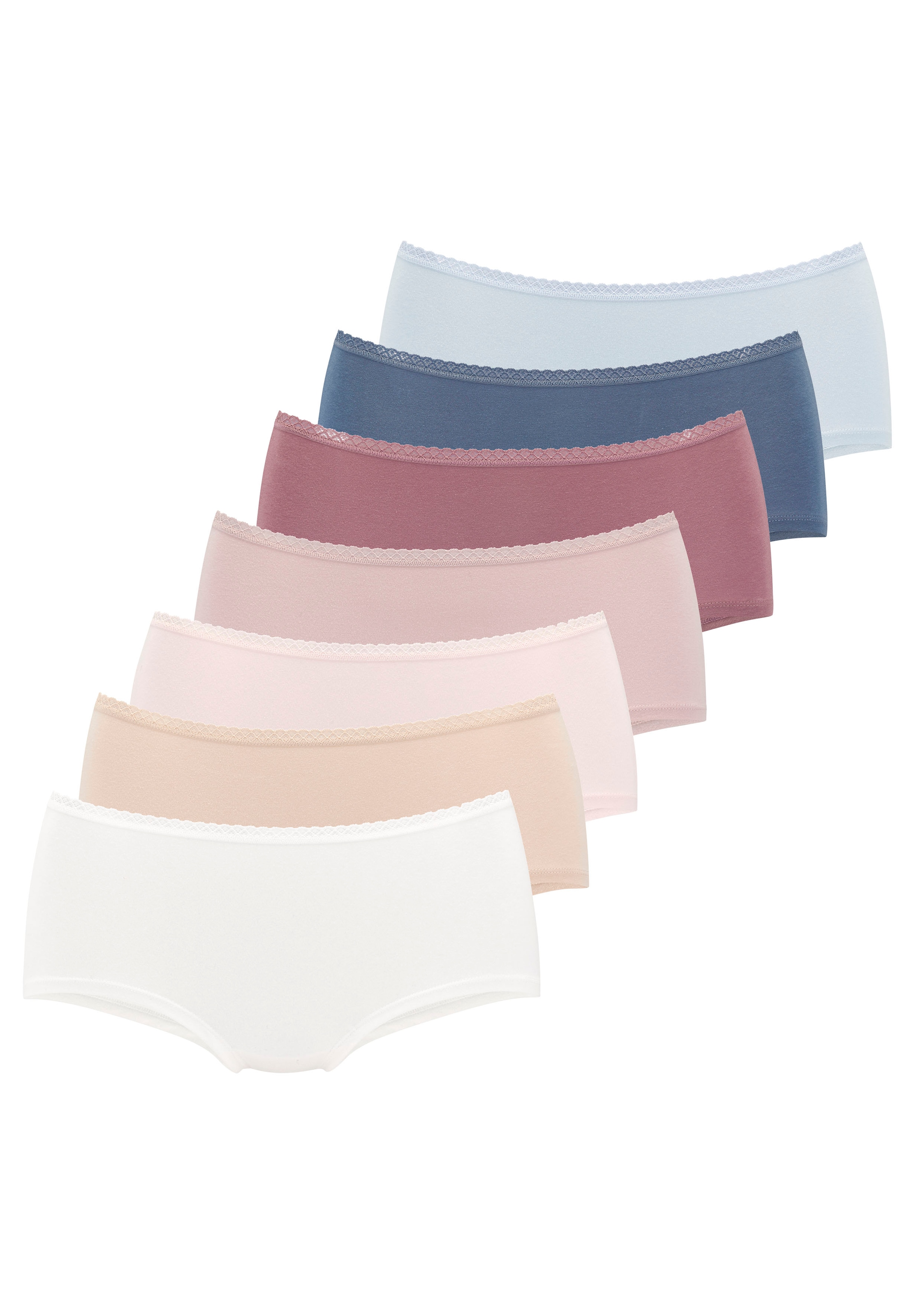 Vivance Panty 7er-Pack,  aus weicher Baumwollqualität mit feiner Spitzeneinfassung