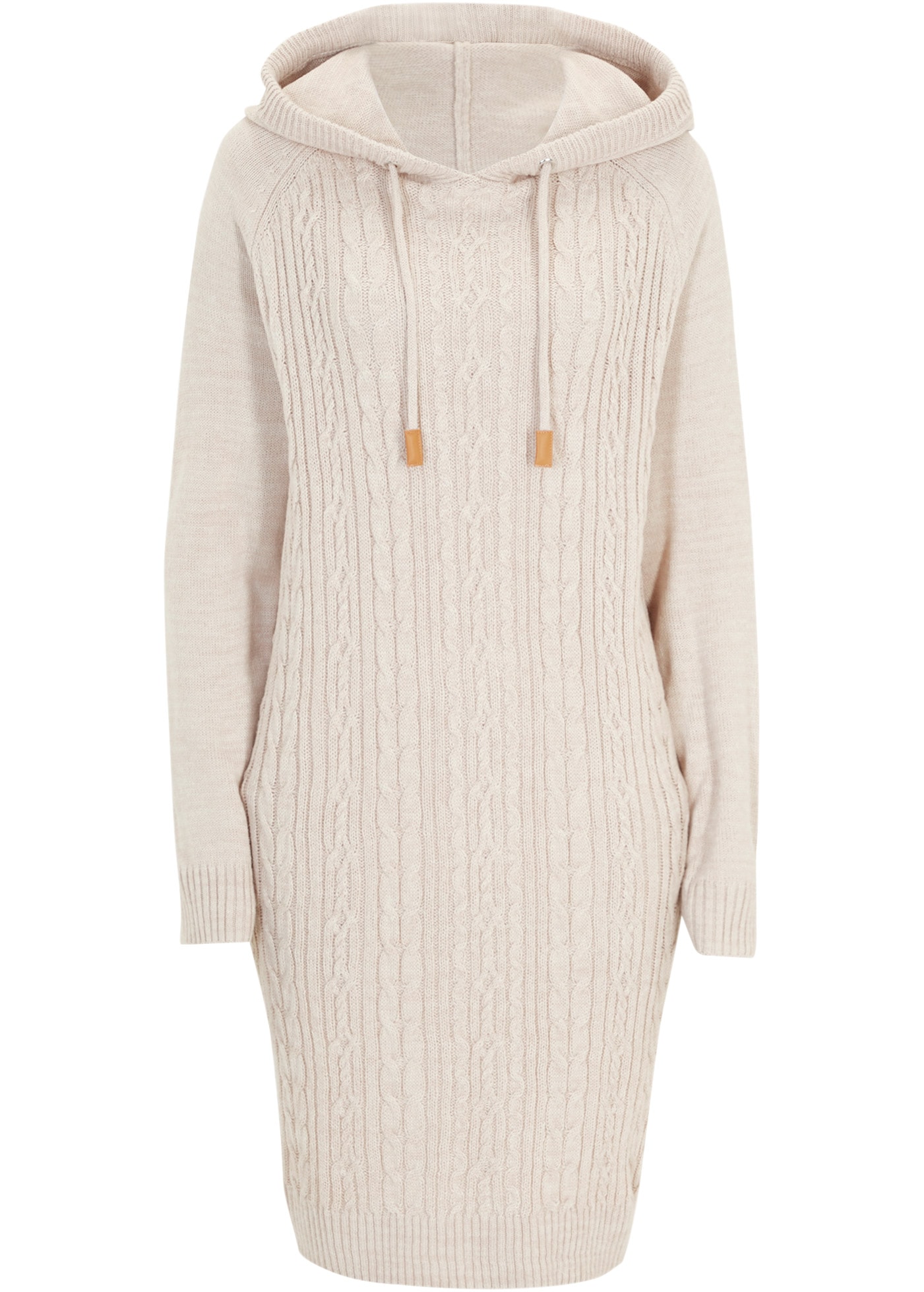 bonprix Strickkleid »Kapuzen-Strickkleid mit Zopfmuster« mit Zopfmuster, Kapuze und Eingrifftaschen
