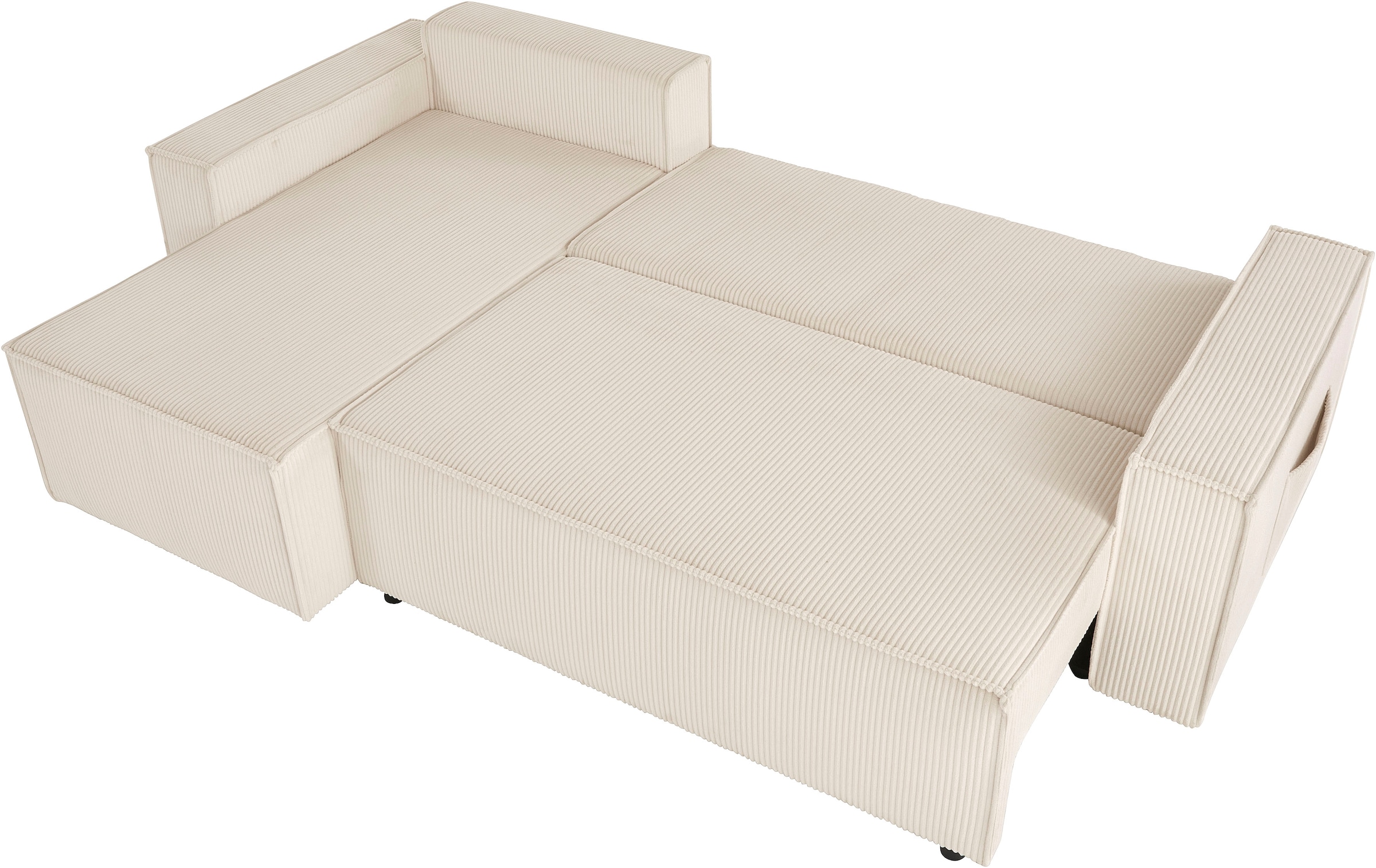 OTTO home Ecksofa »CASSI, 241cm, L-Form, Schlafsofa, Dauerschläfer, Boxspringfederung«, Schlaffunktion (133/200),Bettkasten, Recamiere links/rechts, Cord
