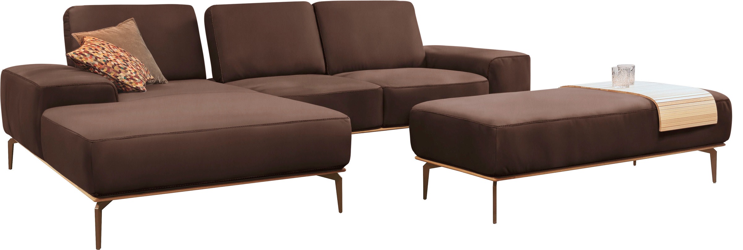 W.SCHILLIG Ecksofa »run, Designsofa mit tollem Sitzkomfort, bequem, L-Form«, mit Holzsockel, Füße in Bronze pulverbeschichtet, Breite 279 cm