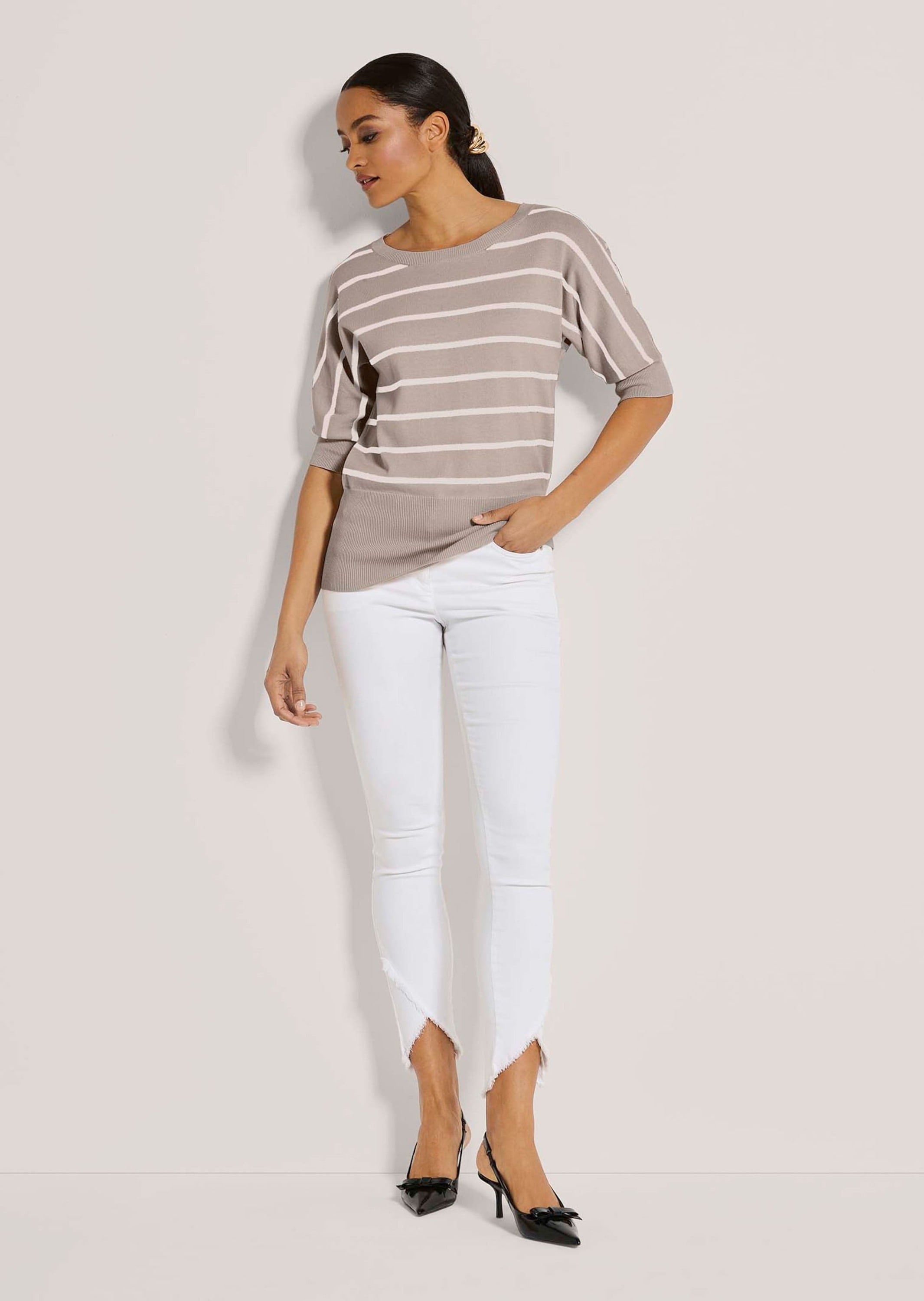 MADELEINE Longpullover »Strickpullover Ringelpullover im maritimen Look« hoher Saumbund
