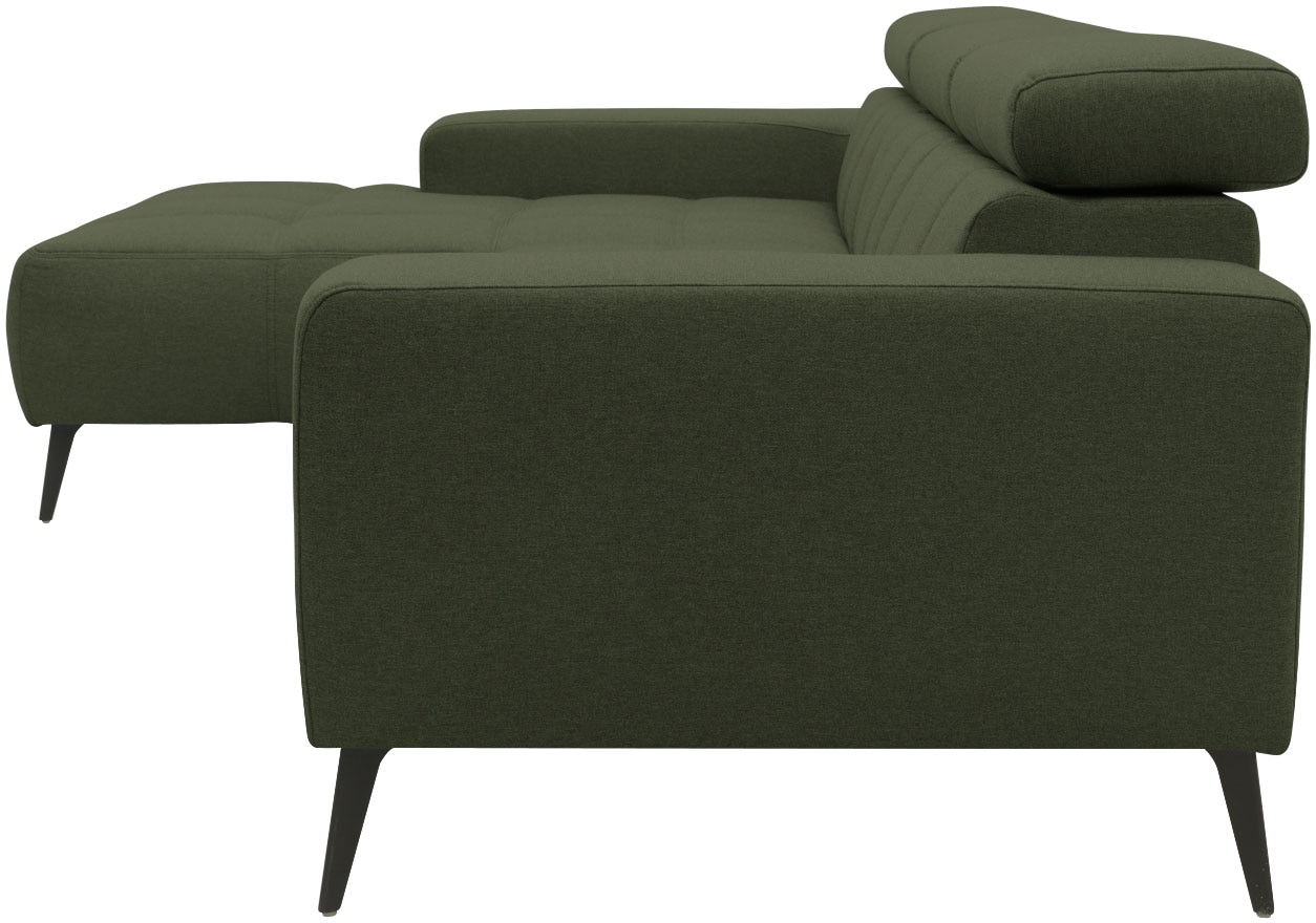 DOMO collection Ecksofa »Trento L-Form, mit Kufenfuß oder Einzelfuß«, wahlweise mit Kopfteilverstellung, Recamiere links/rechts bestellbar