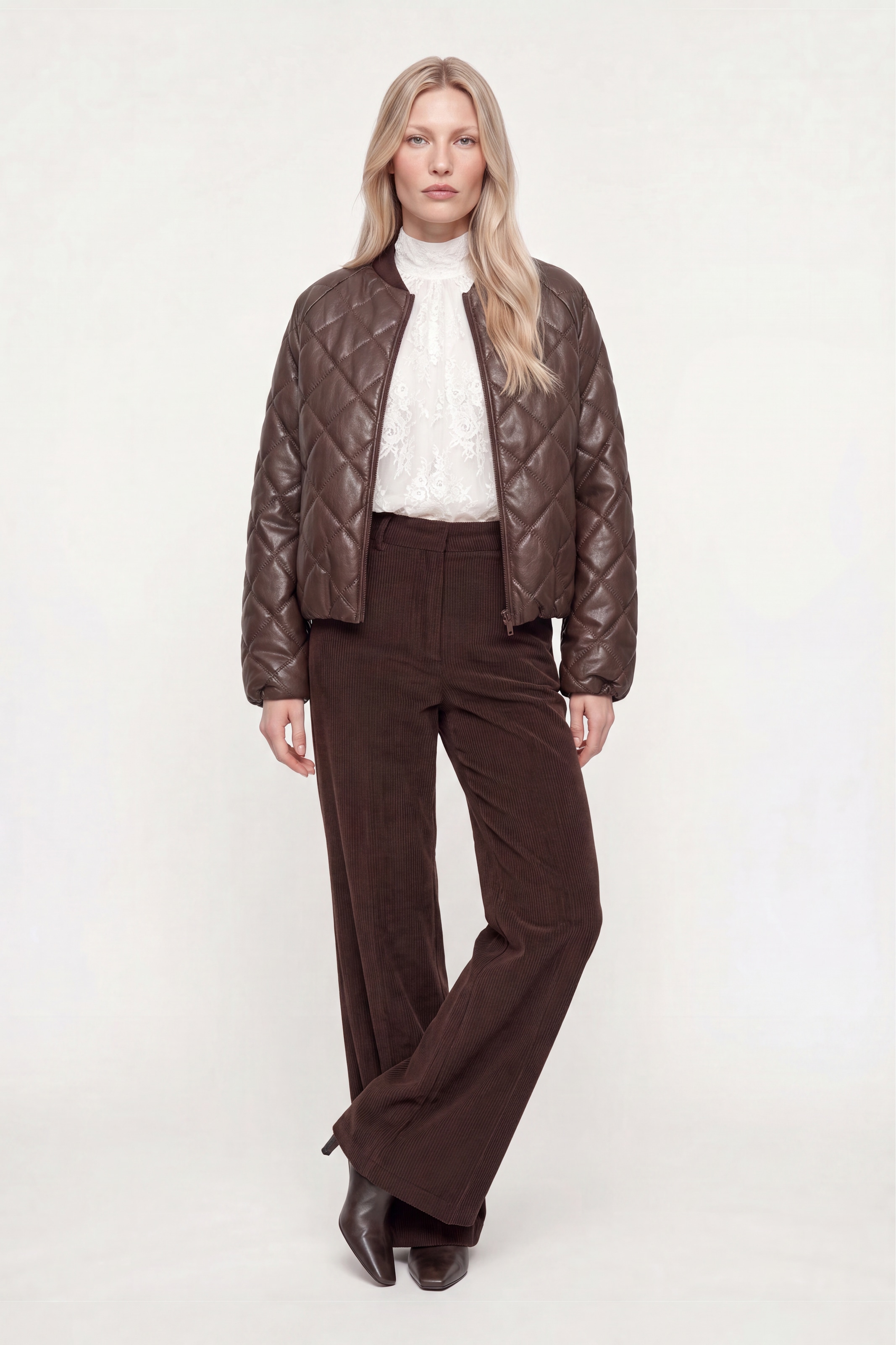 RICHROYAL Lederimitatjacke kurze Form, mit Rautensteppmuster, Herbstjacke