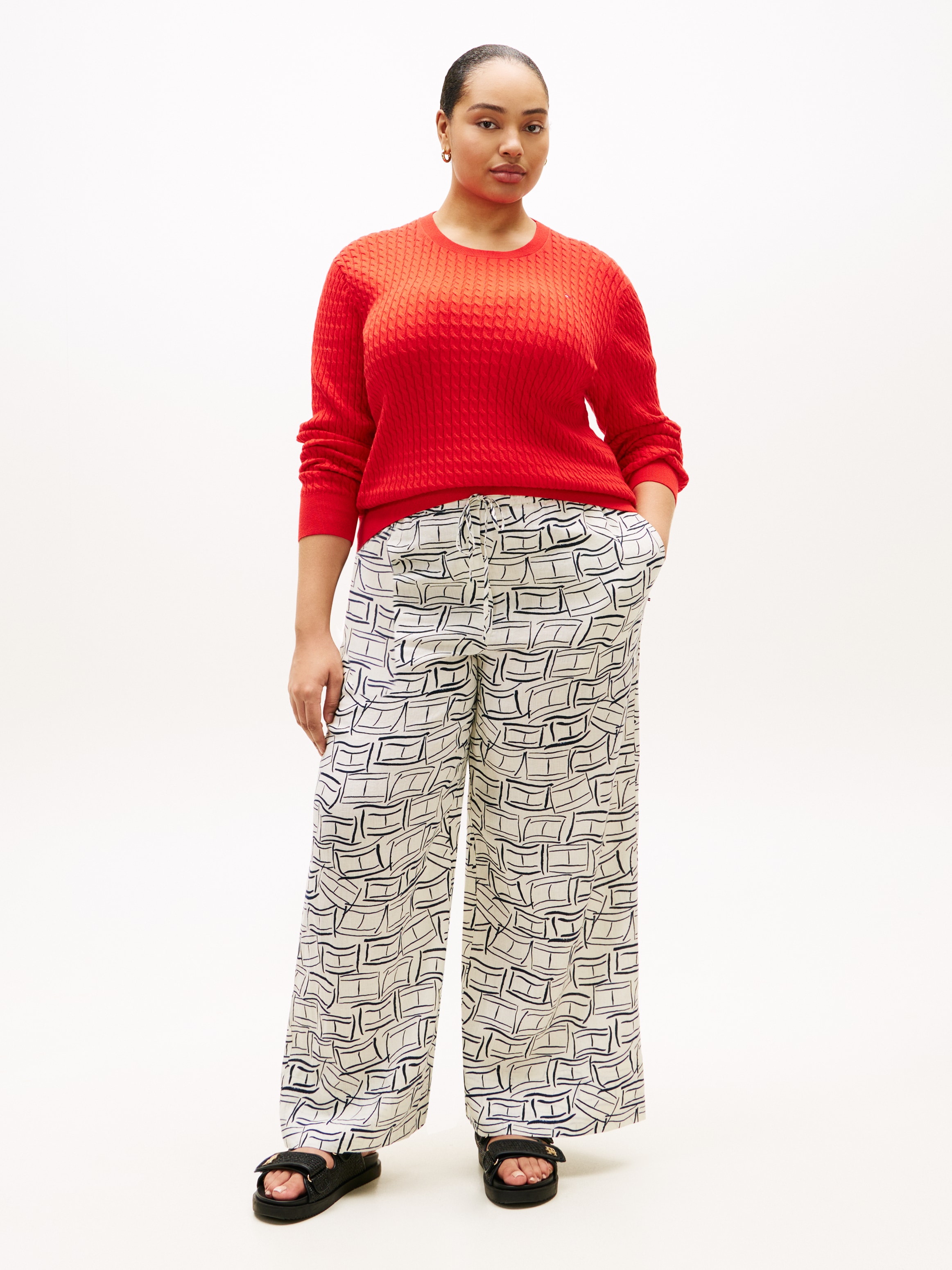 Tommy Hilfiger Curve Rundhalspullover »CRV CO CABLE FINE GG CNK SWEATER« in großen Größen, mit Zopfmuster