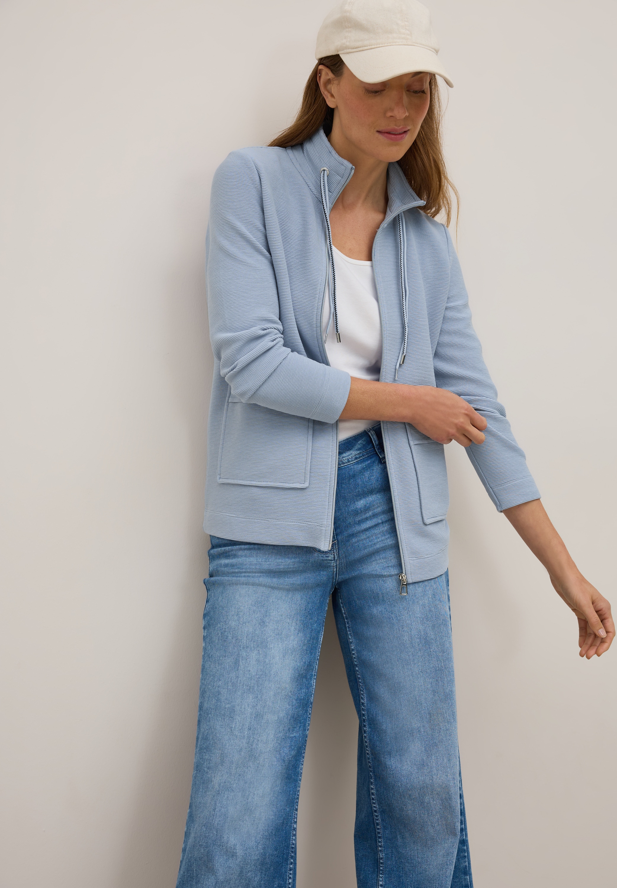 Cecil Sweatjacke, im Ottoman-Look und Stehkragen, Struktur-Optik