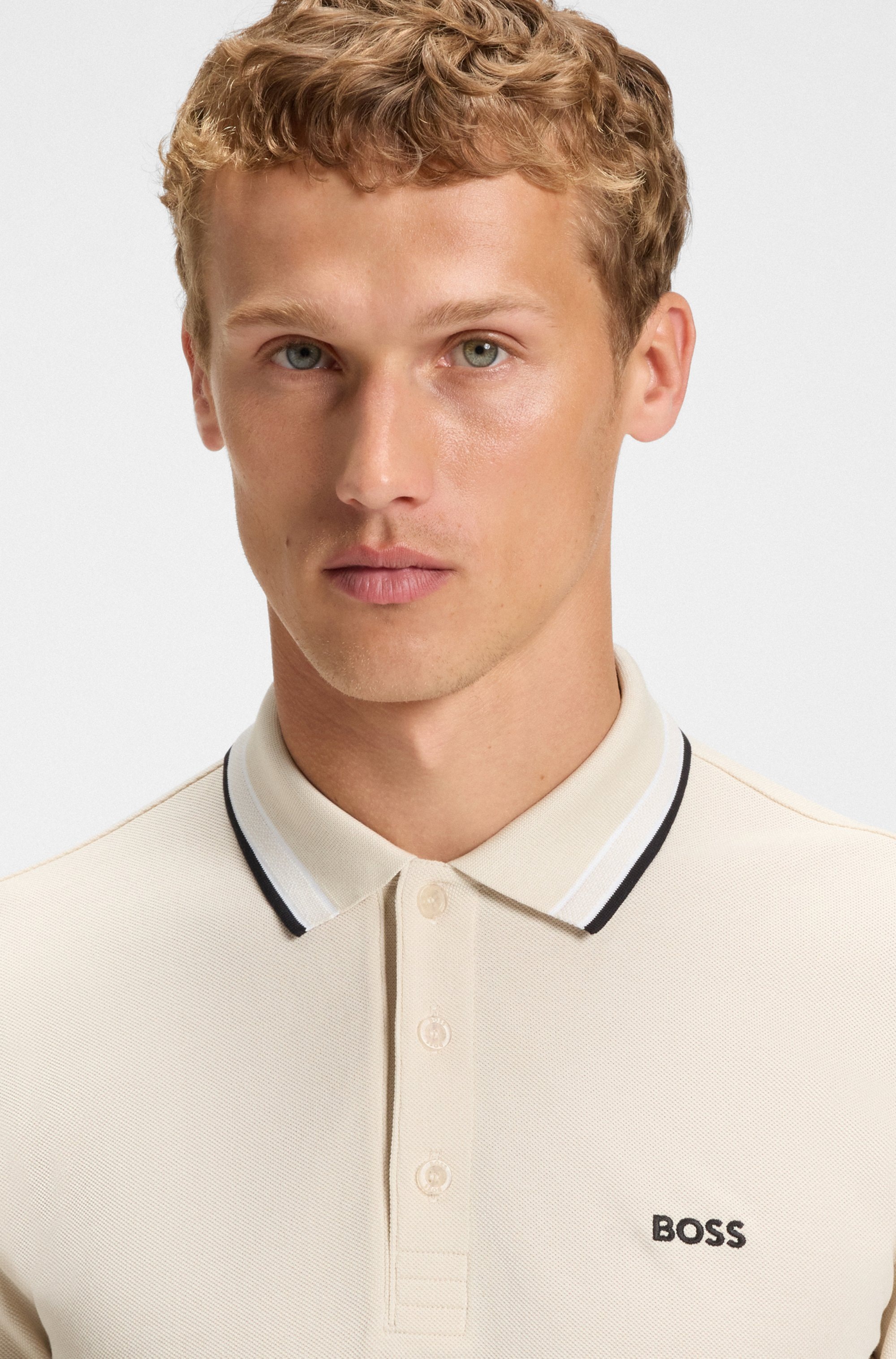 BOSS GREEN Langarm-Poloshirt »Plisy«, mit Streifen am Kragen