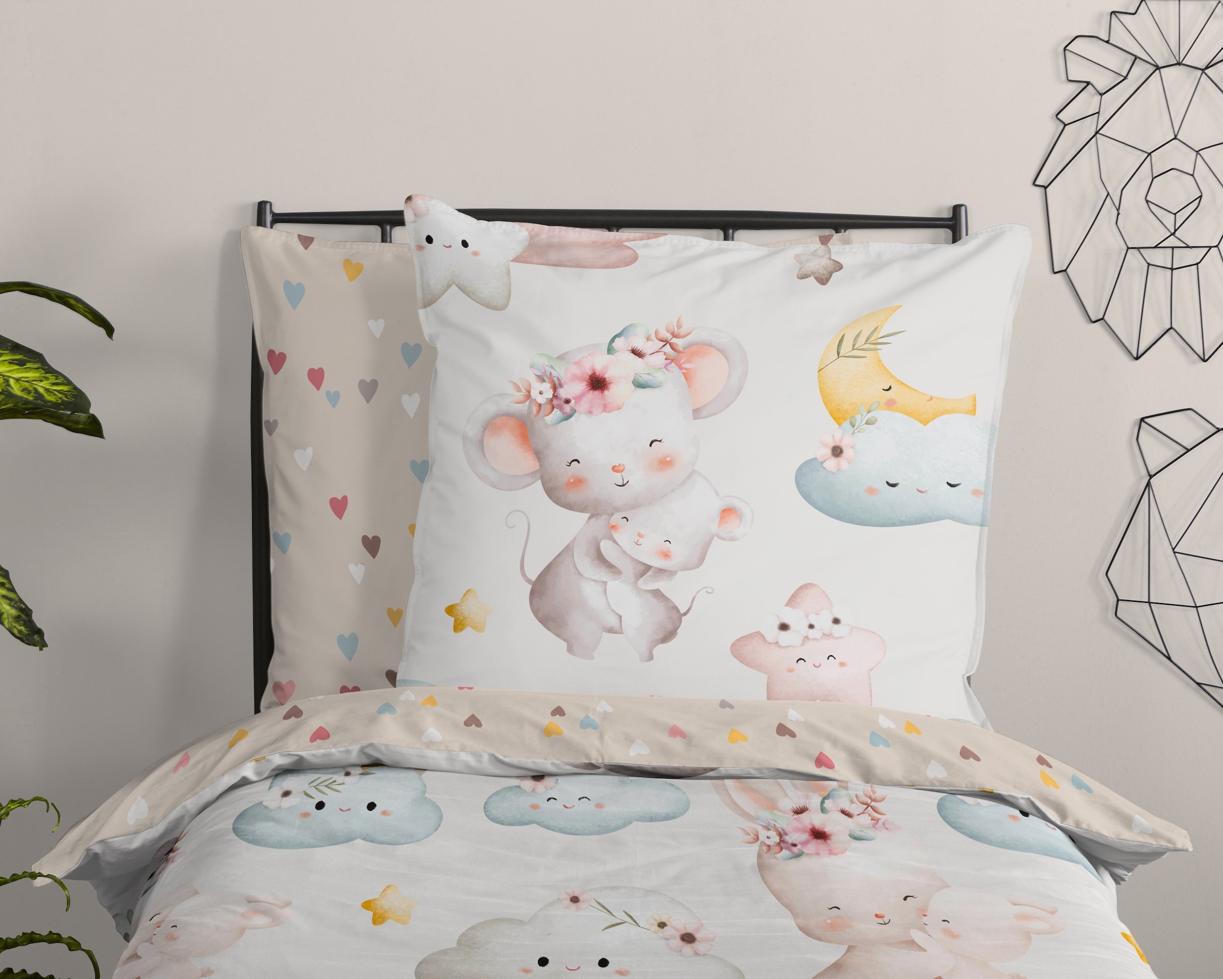 good morning Babybettwäsche »Hugss«, Baumwolle, Renforcé, 2 Teilig, Wendeoptik, Kind, Baby, Mädchen, Tiere