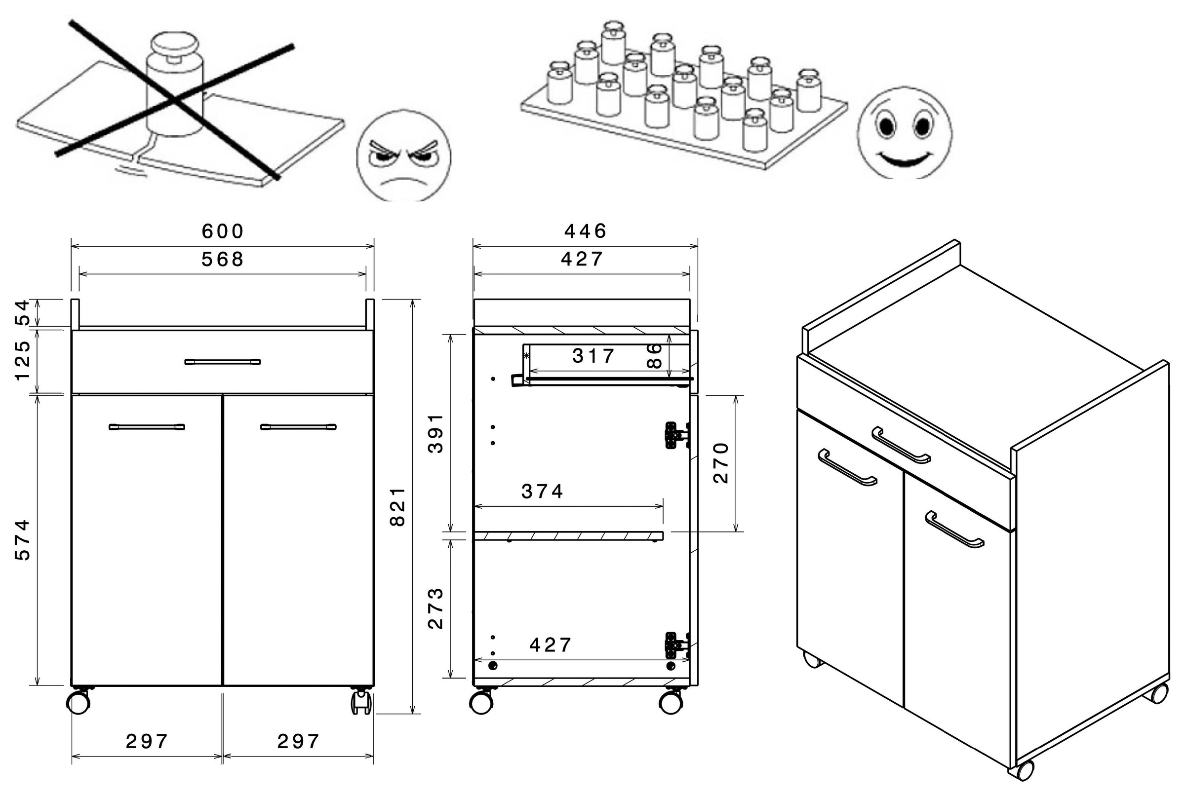 Parisot Mehrzweckschrank-Set, (2 St., Buffetschrank und Beistellschrank auf Rollen)