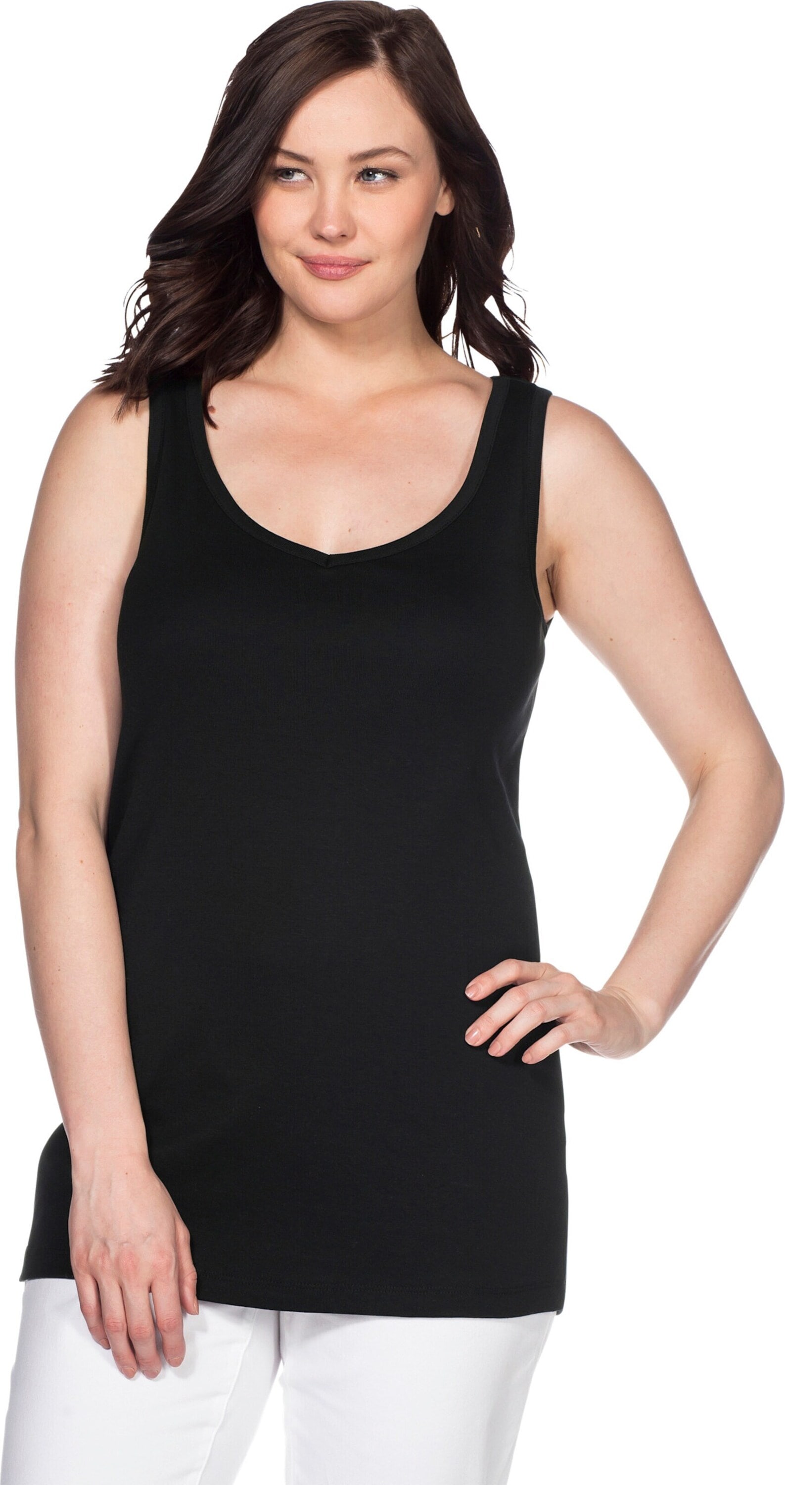 Sheego Shirttop »Tanktop Longtop mit weitem Ausschnitt, Rippqualität«