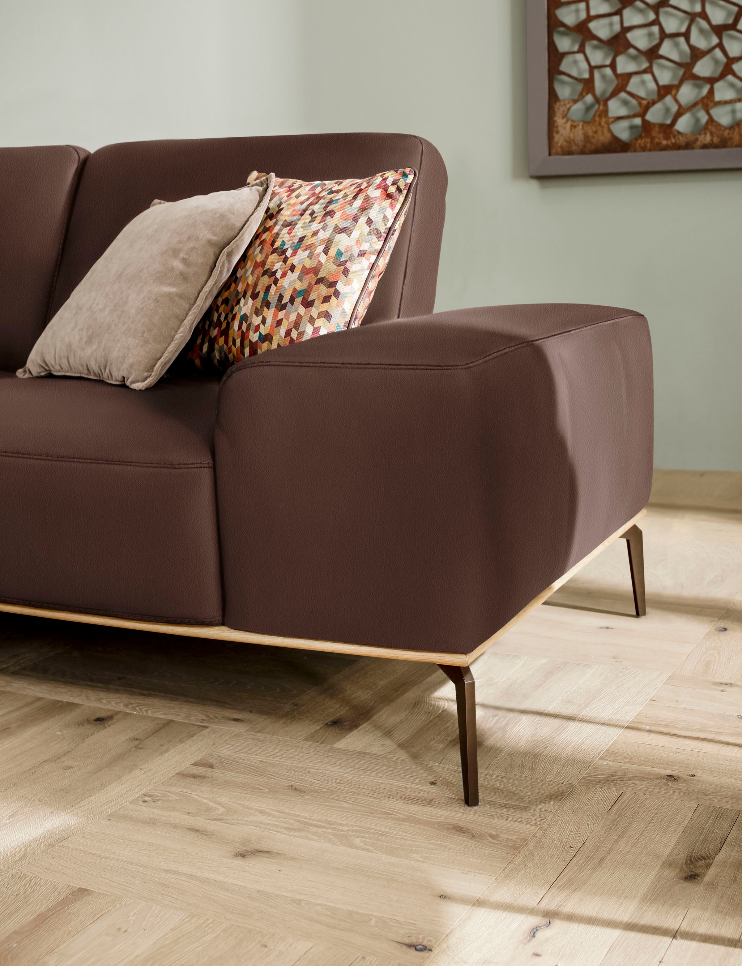 W.SCHILLIG Ecksofa »run, Designsofa mit tollem Sitzkomfort, bequem, L-Form«, mit Holzsockel, Füße in Bronze pulverbeschichtet, Breite 279 cm
