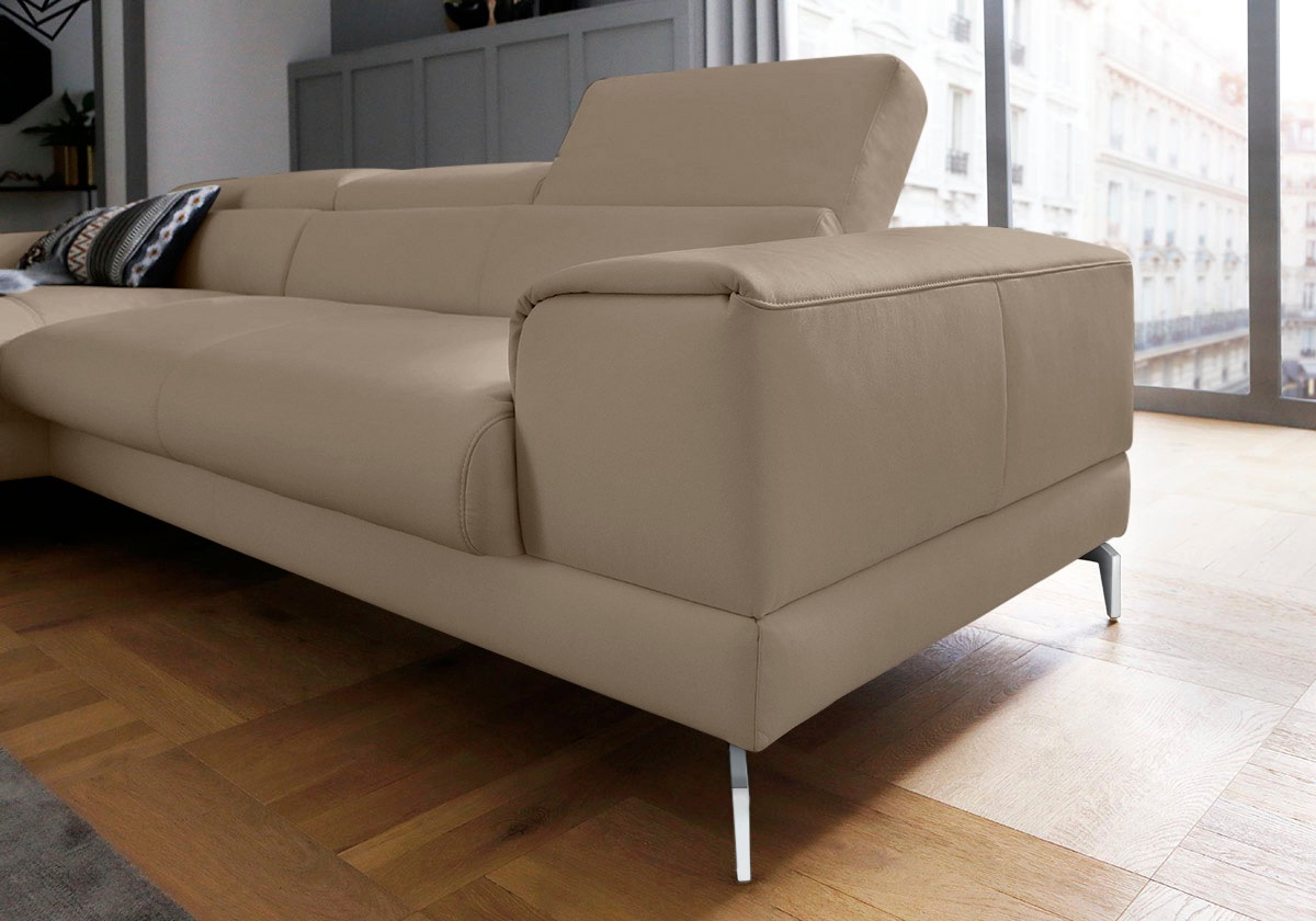 W.SCHILLIG Ecksofa »piedroo, Designsofa mit tollem Sitzkomfort, bequem und elegant, L-Form«, Kopfteilverstellung, wahlweise mit Sitztiefenverstellung, Breite 303cm