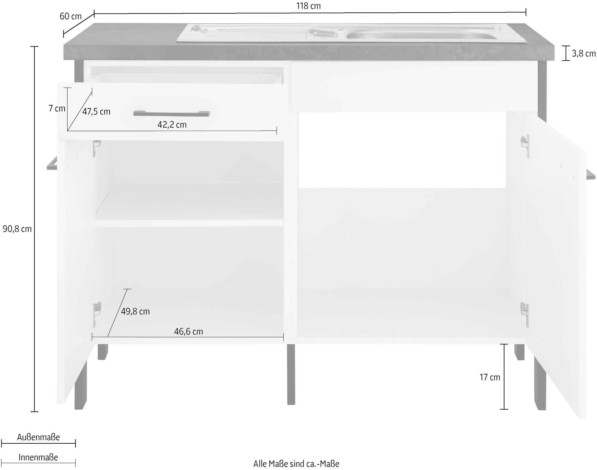 Stahlgestell, online 118 cm OPTIFIT mit Spülenschrank Vollauszug kaufen »Tokio«, mit breit,