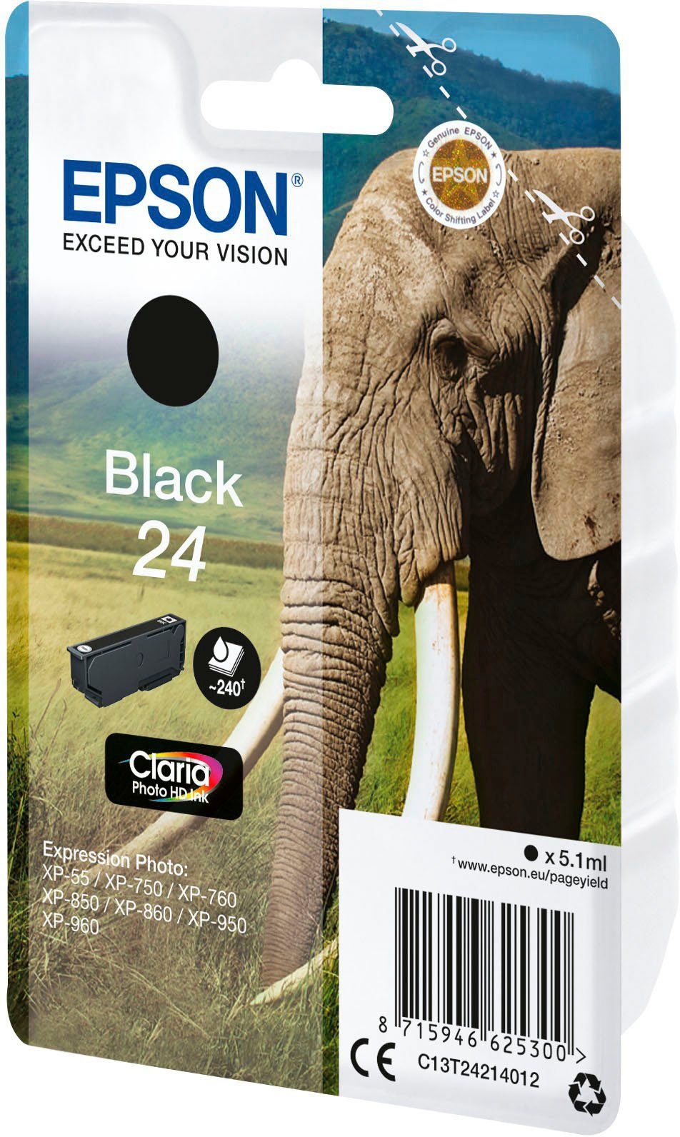 Epson Tintenpatrone »Black 24«, original Druckerpatrone 24 schwarz