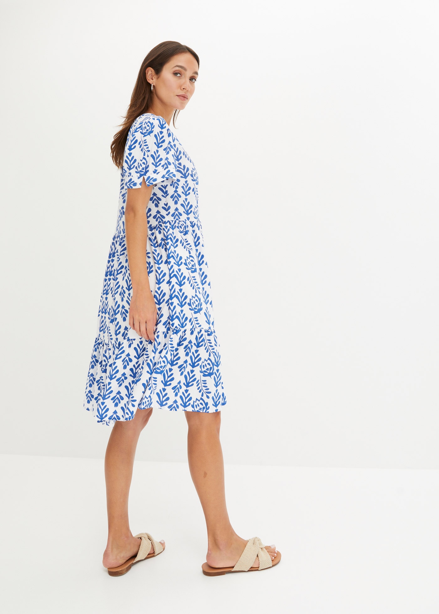 bonprix Tunikakleid 1 tlg. für Frühling und Sommer, aus reiner Viskose, mit Volants, Halbarm