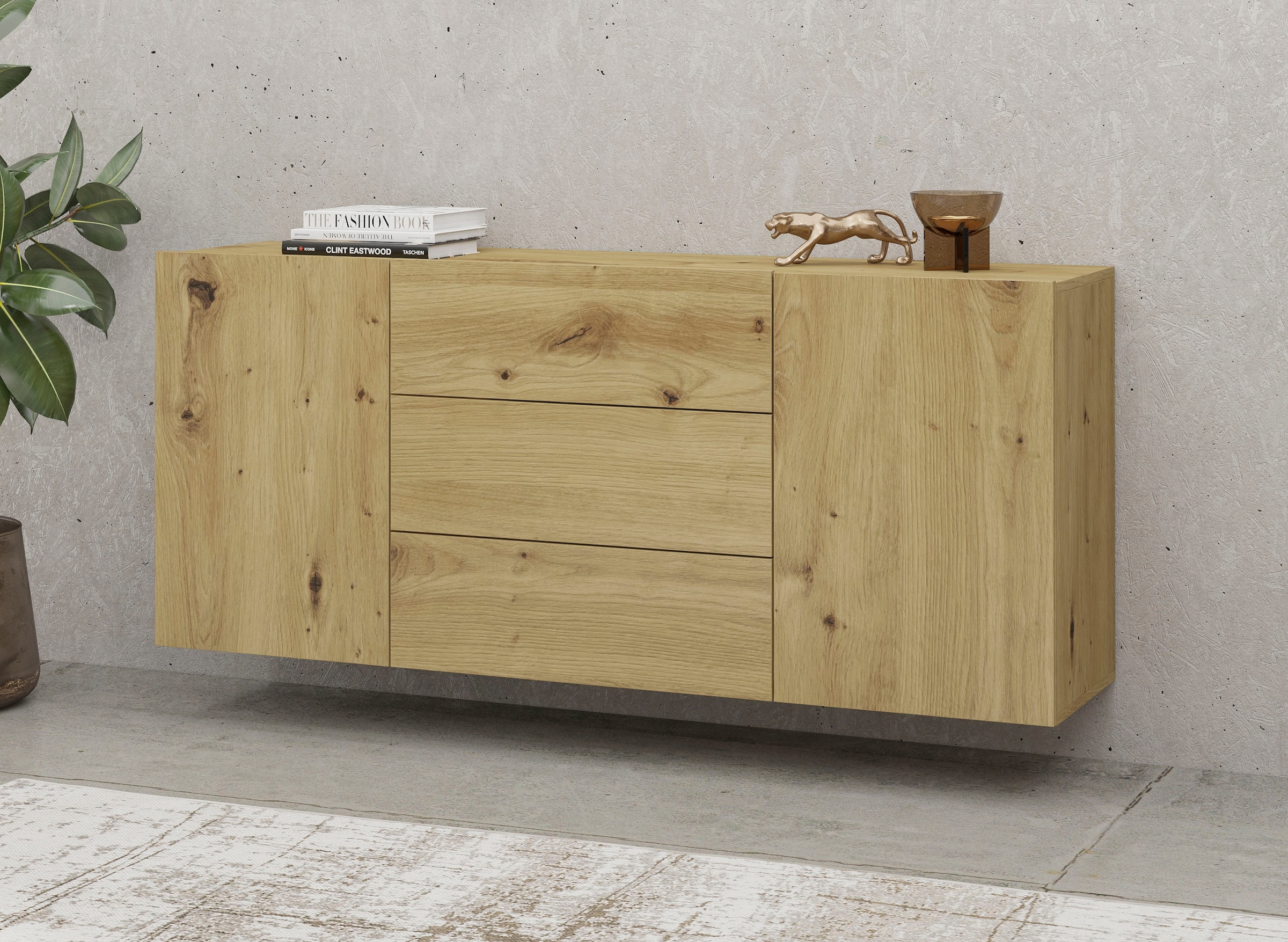 INOSIGN Sideboard »Ava, Breite 140 cm, hängend und stehend montierbar«, moderne grifflose Kommode, Schubladenschrank, 2Türen/3Schubkästen