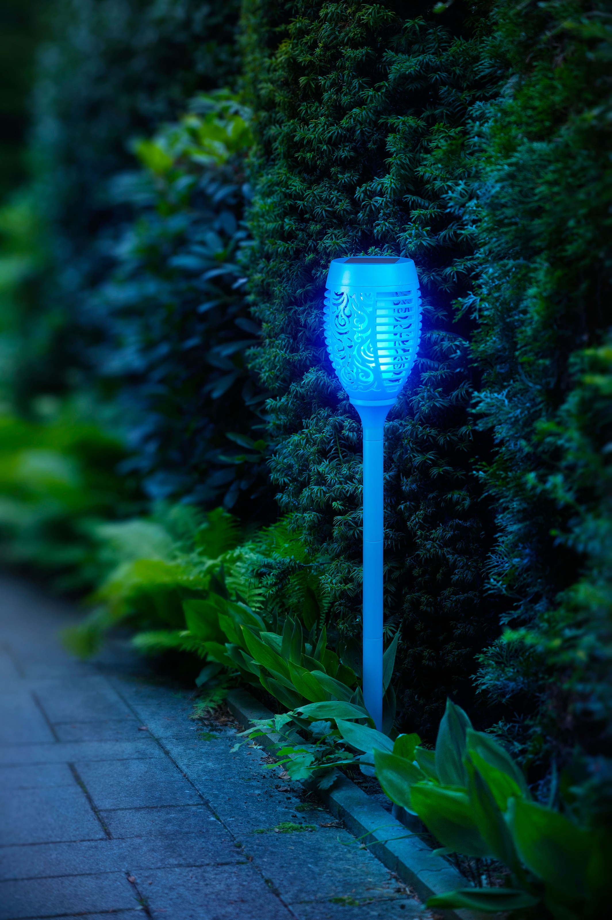 BONETTI LED Gartenfackel, LED Solar Gartenfackel türkis mit realer Flamme 3er Set