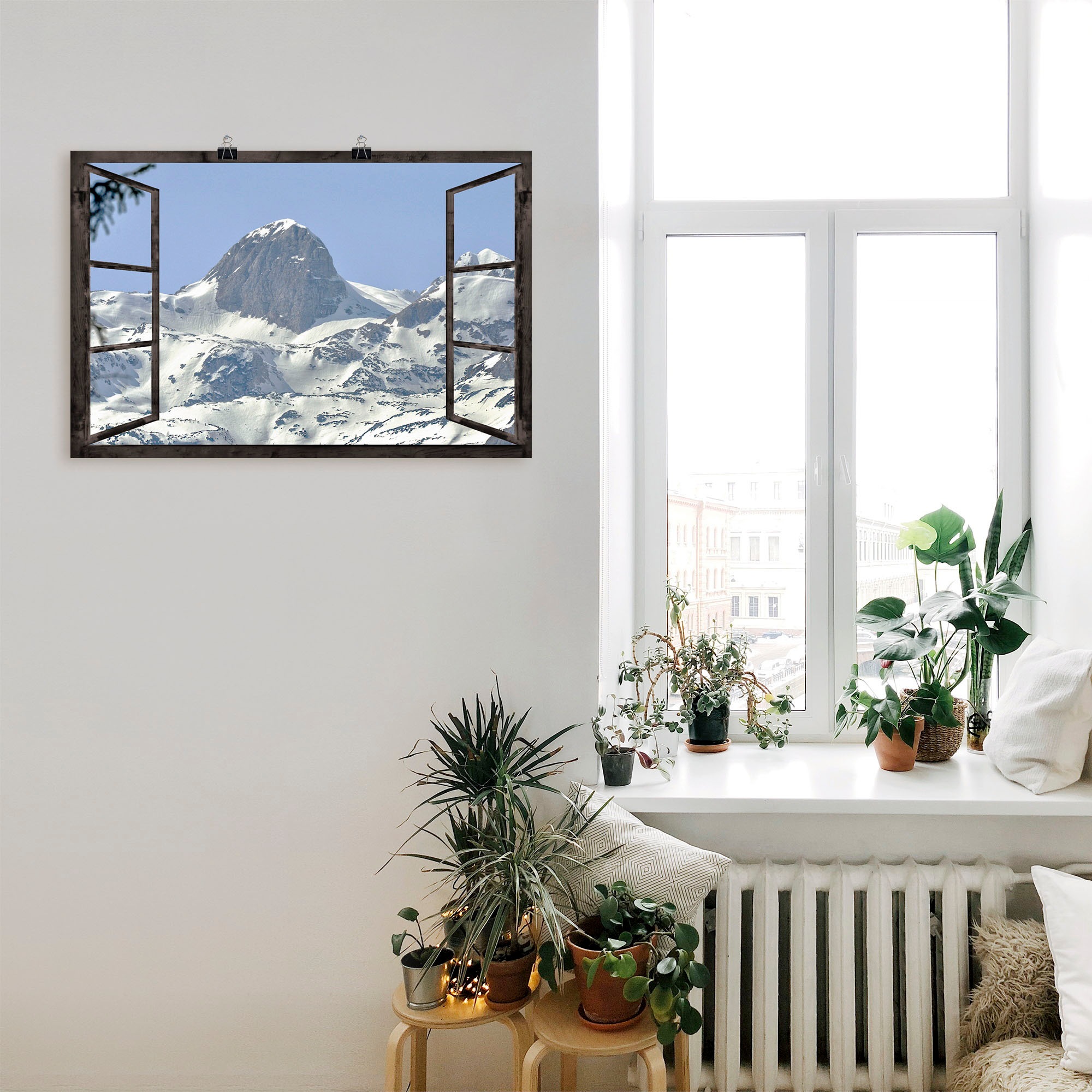 Artland Poster »Fensterblick - Reiteralm«, Berge, (1 St.), als Alubild, Leinwandbild, Wandaufkleber oder Poster in versch. Größen