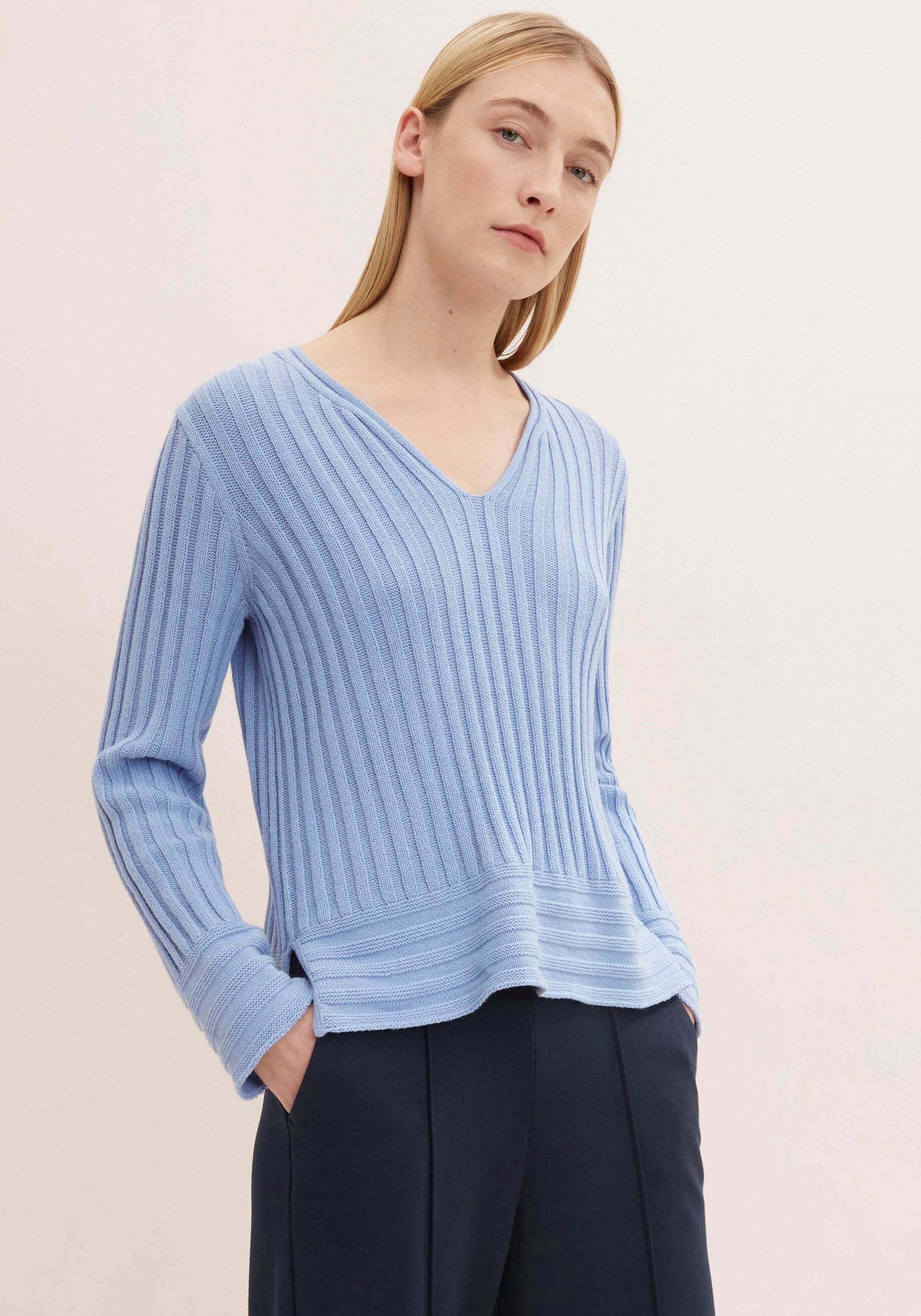 TOM TAILOR V-Ausschnitt-Pullover, in gerippter Optik