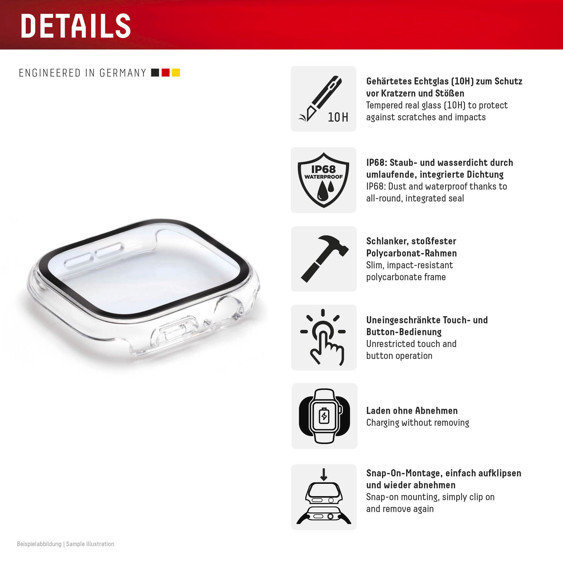 Displex Displayschutzglas »Smartwatch Glass All-In-One Protector Full Body«, für Apple Watch Series 7 45 mm-Apple Watch Series 8 45 mm-Apple Watch Series 9 45 mm, Displayschutzfolie, Schutzfolie, Bildschirmschutz, kratz- & stoßfest