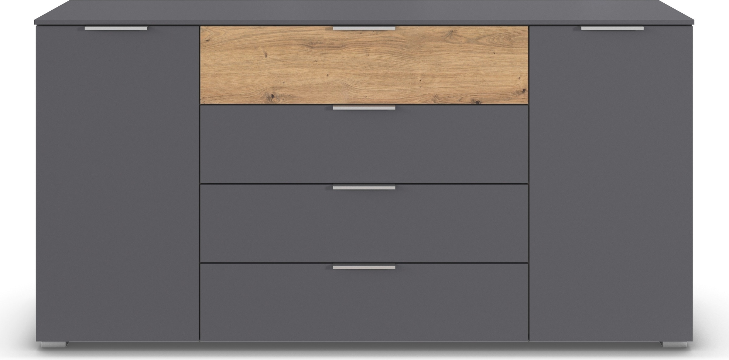 rauch Kombikommode »Sideboard Türkommode Schubladenkommode Kommode ASTANA« Breite 160 cm / Höhe 81 cm, mit 4 Einlegeböden,  2-türig, 4 geräumige Schubladen, Kantengriff Alufarben MADE IN GERMANY