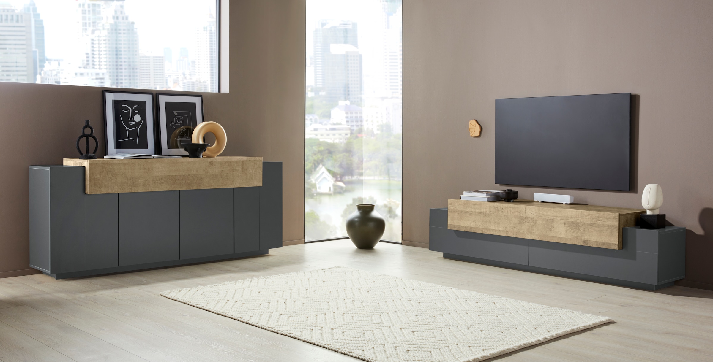 INOSIGN Sideboard »Coro, Kommode, Schrank, Kredenz, grifflos mit Einlegeböden«, 1 klappe,4 Türen, Doppeltiefe, B/T/H 200x45x85,6cm