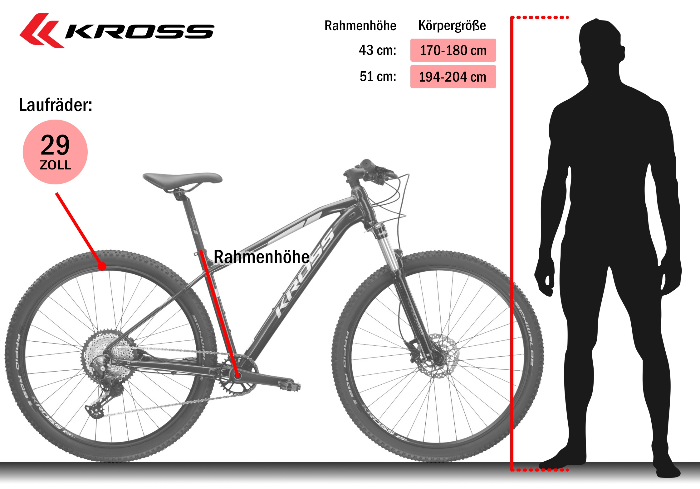 Kross Mountainbike »KROSS MTB Hardtail Level 6.0 29" rot 12 Gänge« 12 Gang Shimano DEORE M6100 Schaltwerk Kettenschaltung