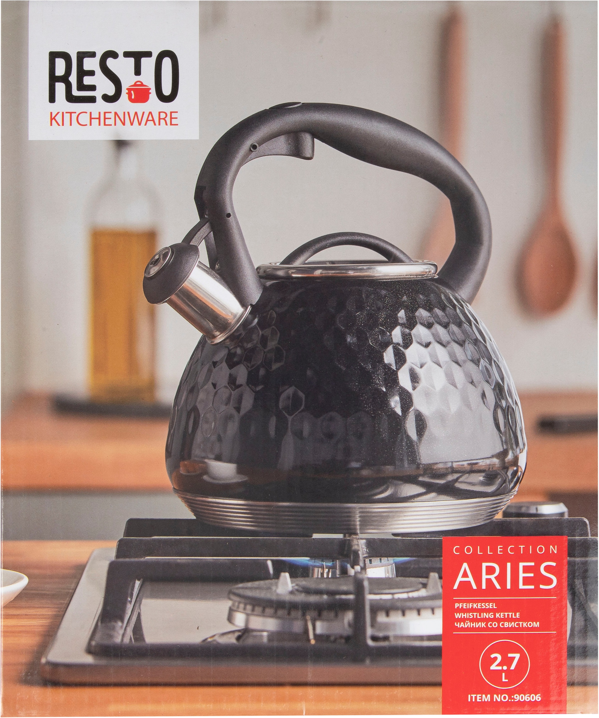 RESTO Kitchenware Wasserkessel »Aries, Flötenkessel 2,7 l, mit 3D-Design, im Geschenkkarton« 1 Stk. tlg. Edelstahl