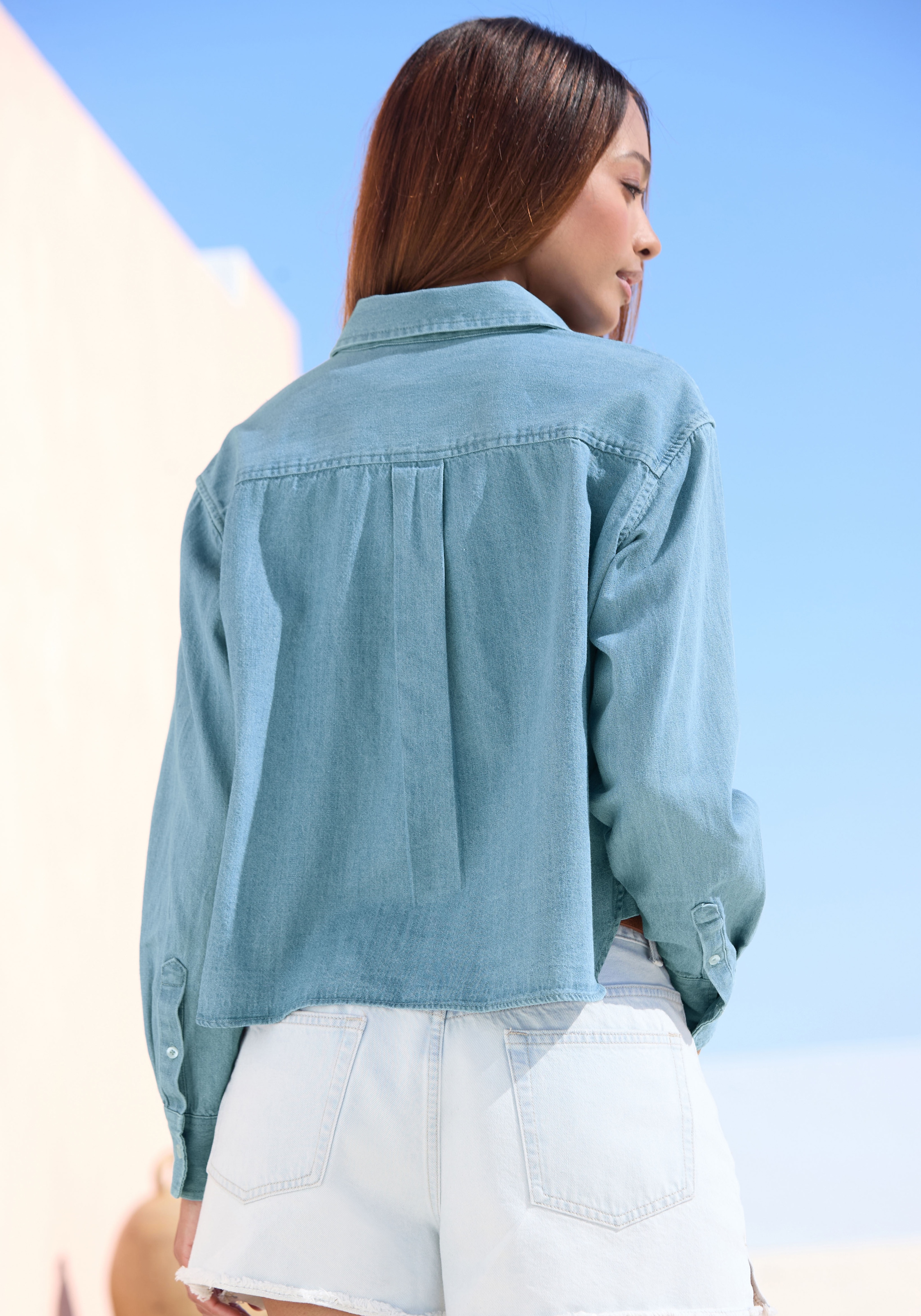 Buffalo Jeansbluse mit Brusttasche, Hemdbluse, Denim, casual