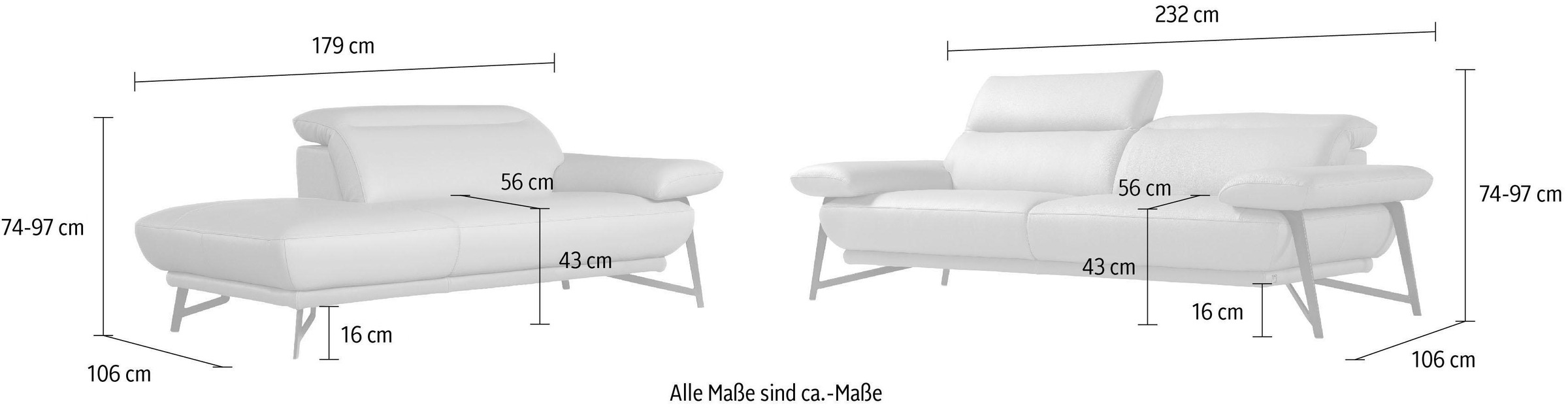 Egoitaliano Sofa »Anais, Design mit hohem Sitzkomfort, Fußfarbe schattengrau«, Set, Kopfteil verstellbar, Luxus-Microfaser Lederoptik, marsala