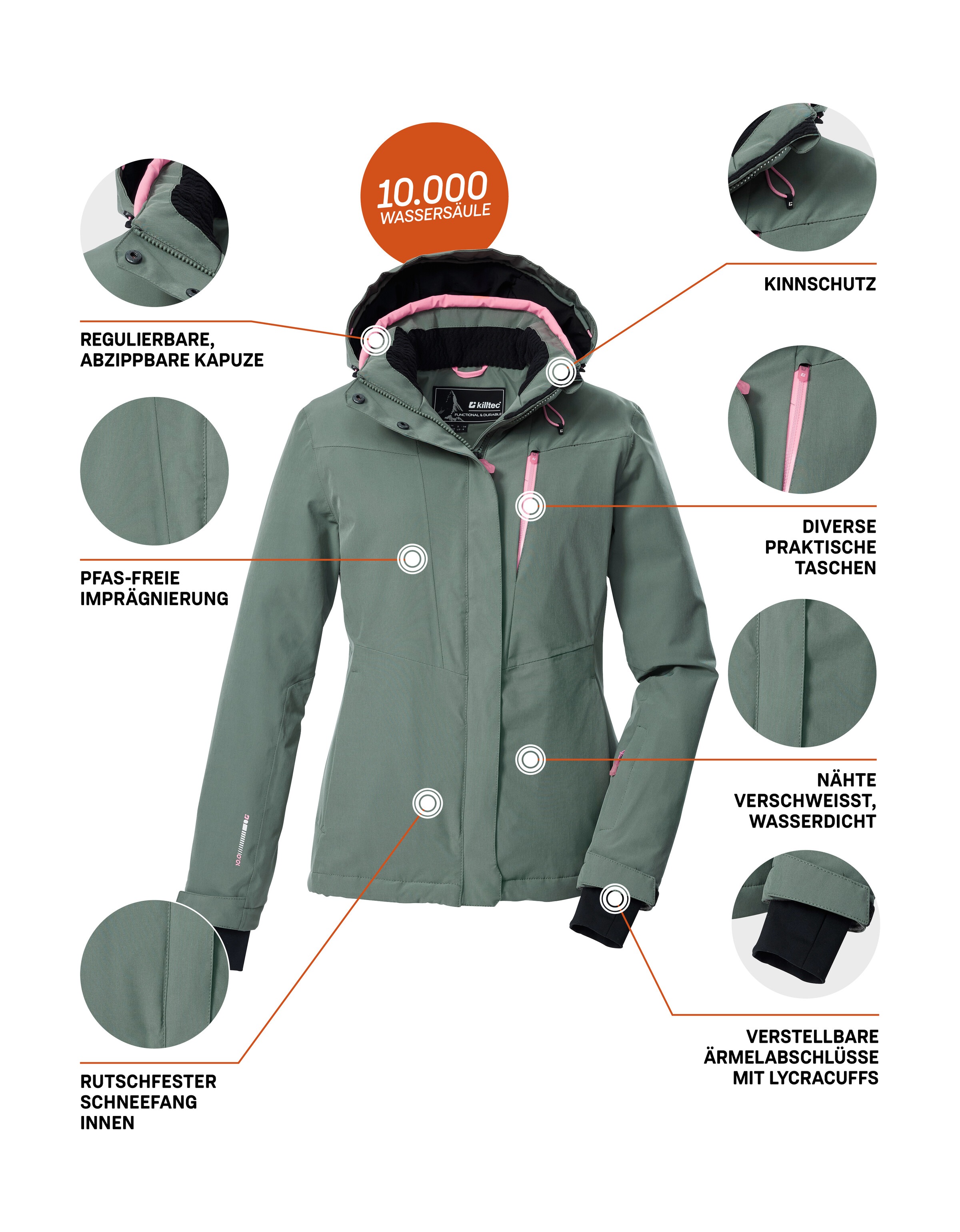 Killtec Skijacke »KSW 25 WMN SKI JCKT« Atmungsaktive, wasserdichte Skijacke mit abnehmbarer Kapuze