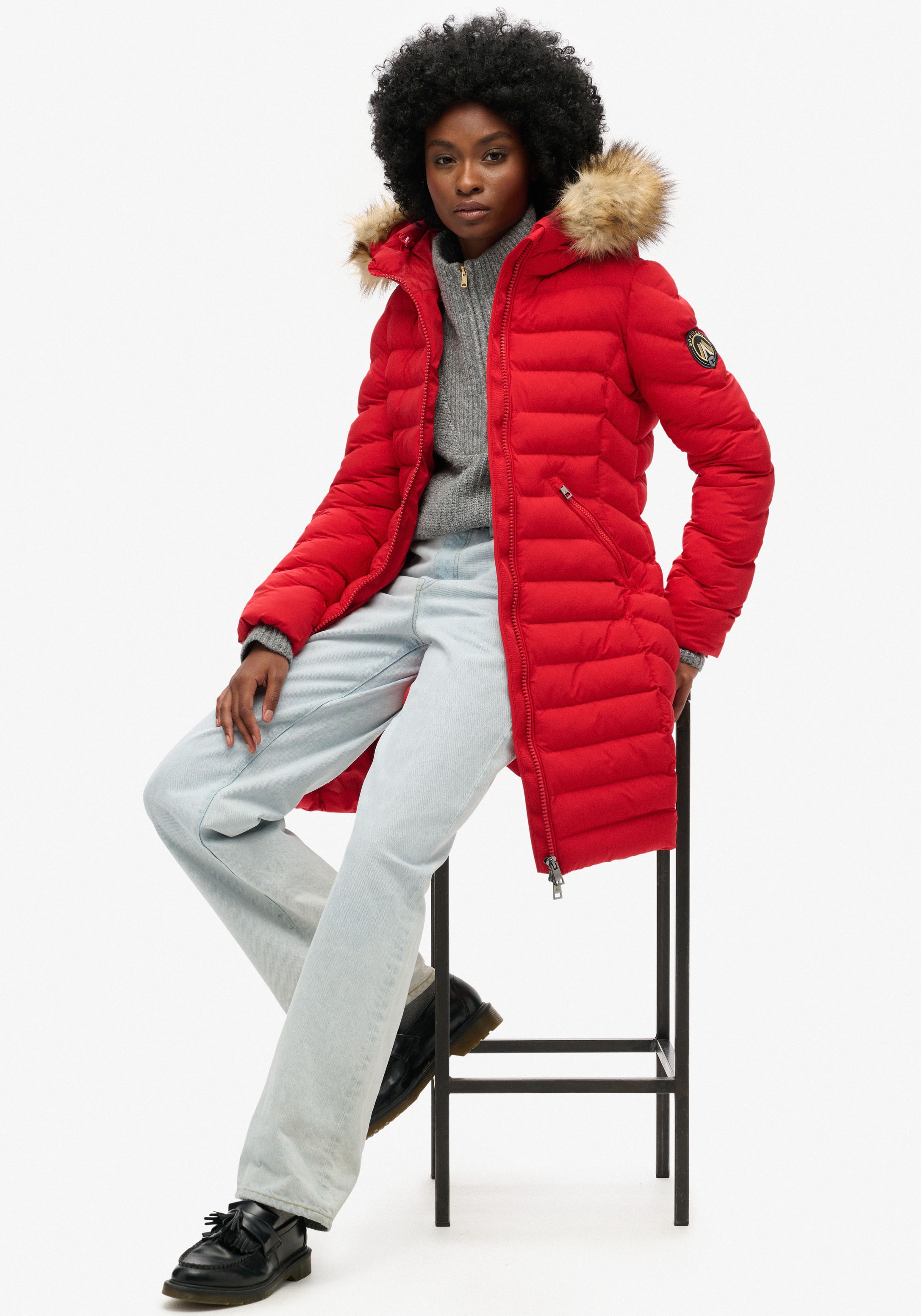 Superdry Steppjacke »FUJI FAUX FUR HOOD MID LENGTH«, mit Kapuze