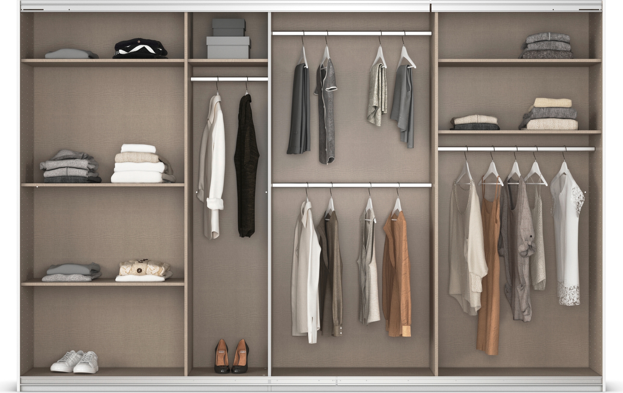 rauch Schwebetürenschrank »Kleiderschrank Schrank Garderobe AGORDO mit Dekor- oder Hochglanzfront«, (in zwei Griff-Farben), durchdachte Innenausstattung, in 4 Breiten und 2 Höhen MADE IN GERMANY