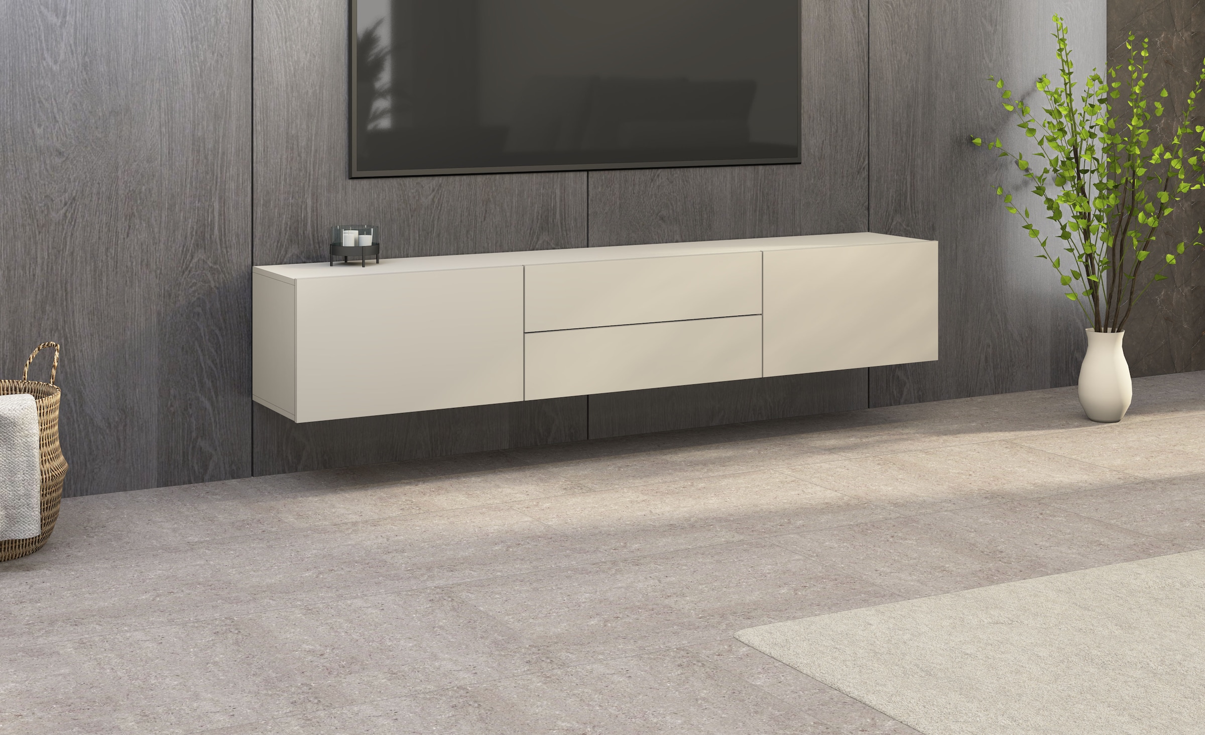 borchardt Möbel Lowboard »Sophia«, Breite 200 cm mit 2 Klappen und 2 Schubkästen, stehend und hängend