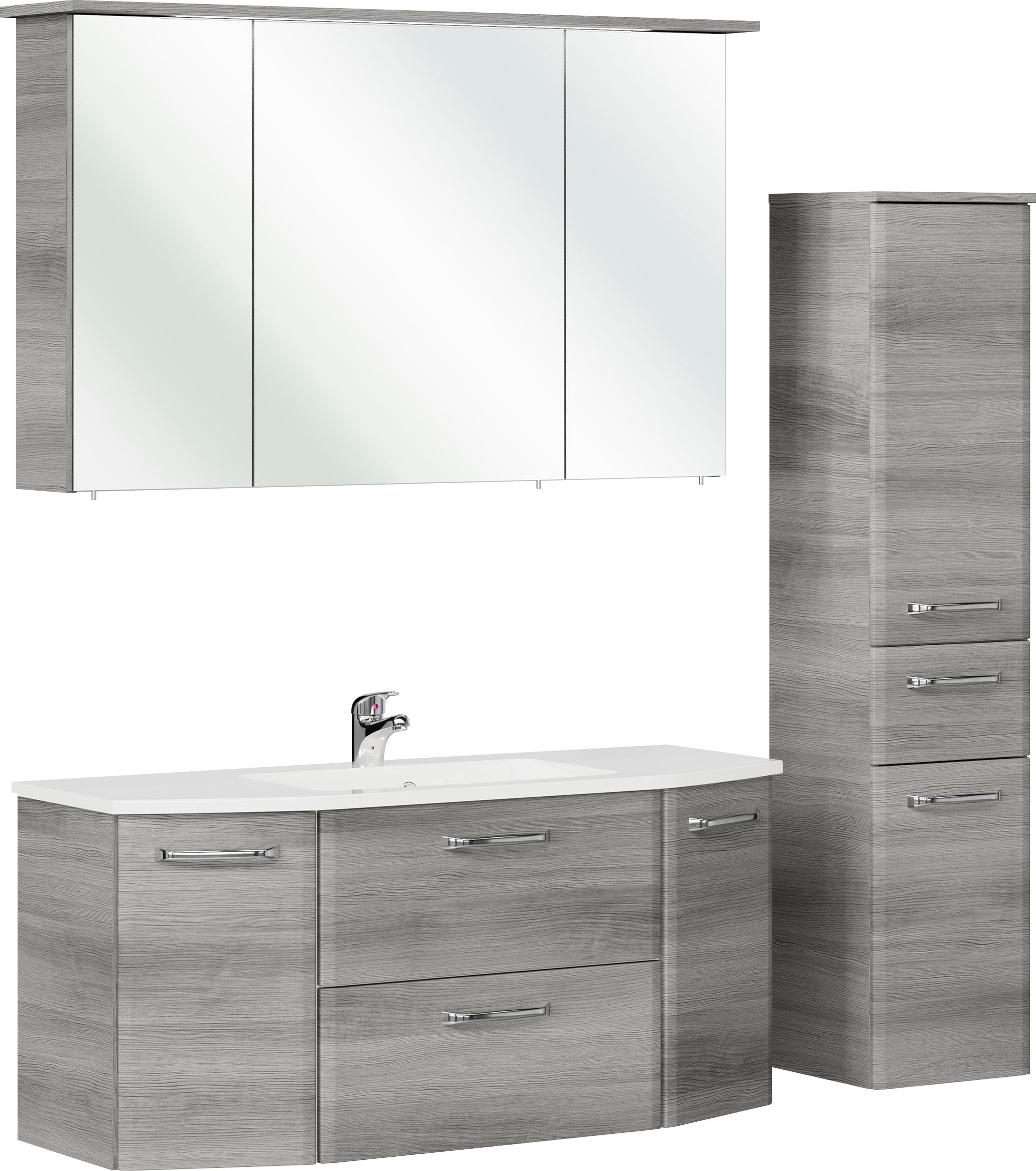 Saphir Badmöbel-Set »Quickset 3-teilig, Mineralmarmor-Waschtisch und LED-Spiegelschrank« 4 Stk. tlg.