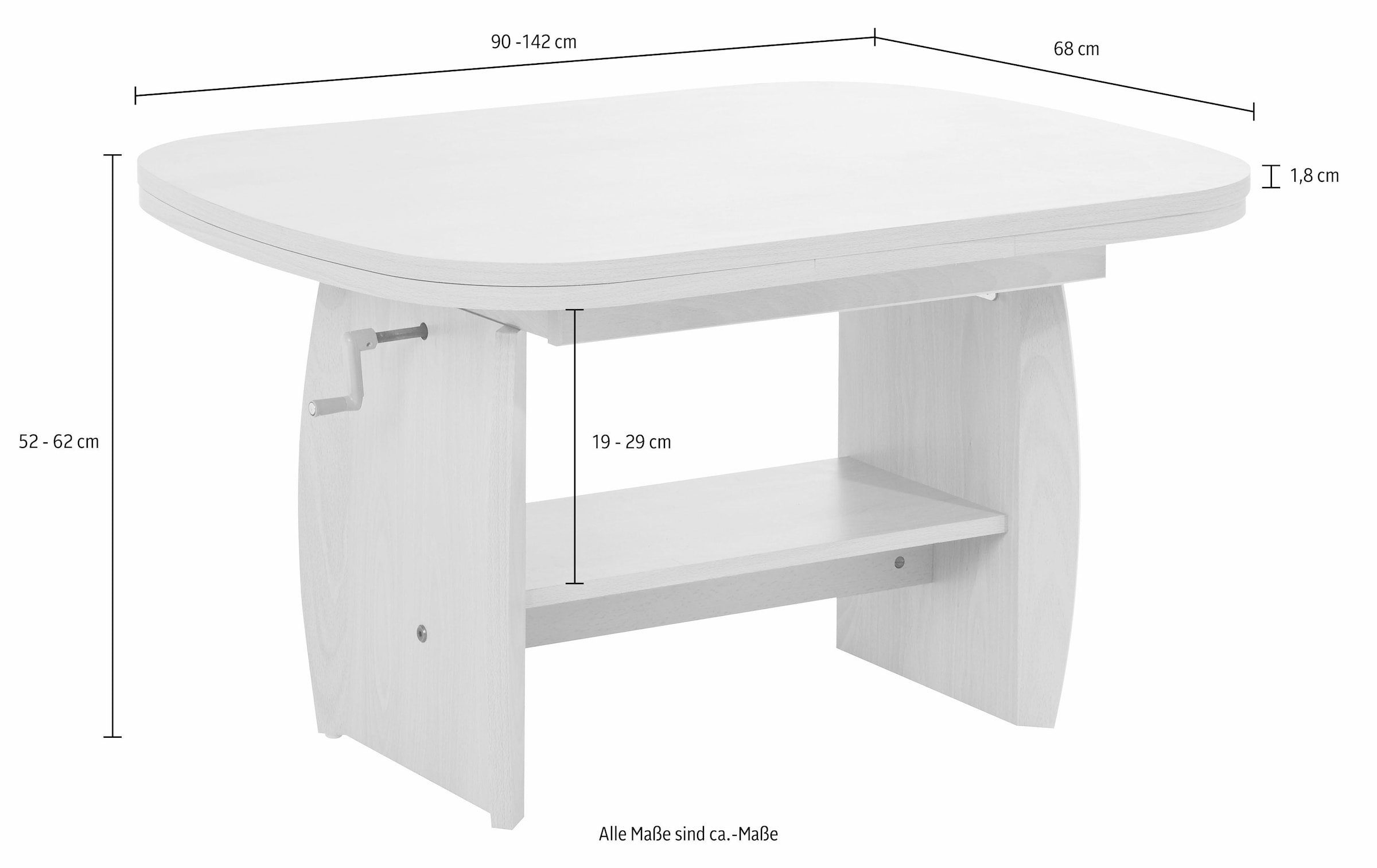 HELA Couchtisch, Höhenverstellbar und ausziehbar