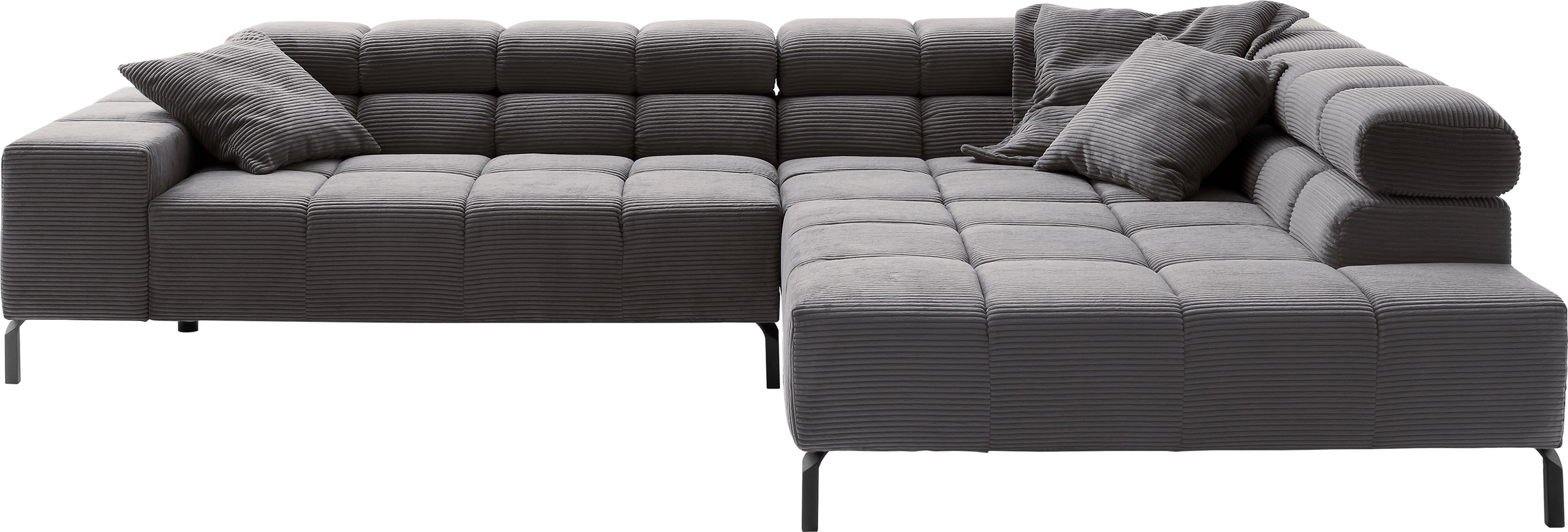 INOSIGN Ecksofa »Ancona New, wahlweise motorische Sitztiefenverstellung, auch in Cord«, feine Steppung, mit Kopfteilverstellung, 3 Zierkissen, L-Form