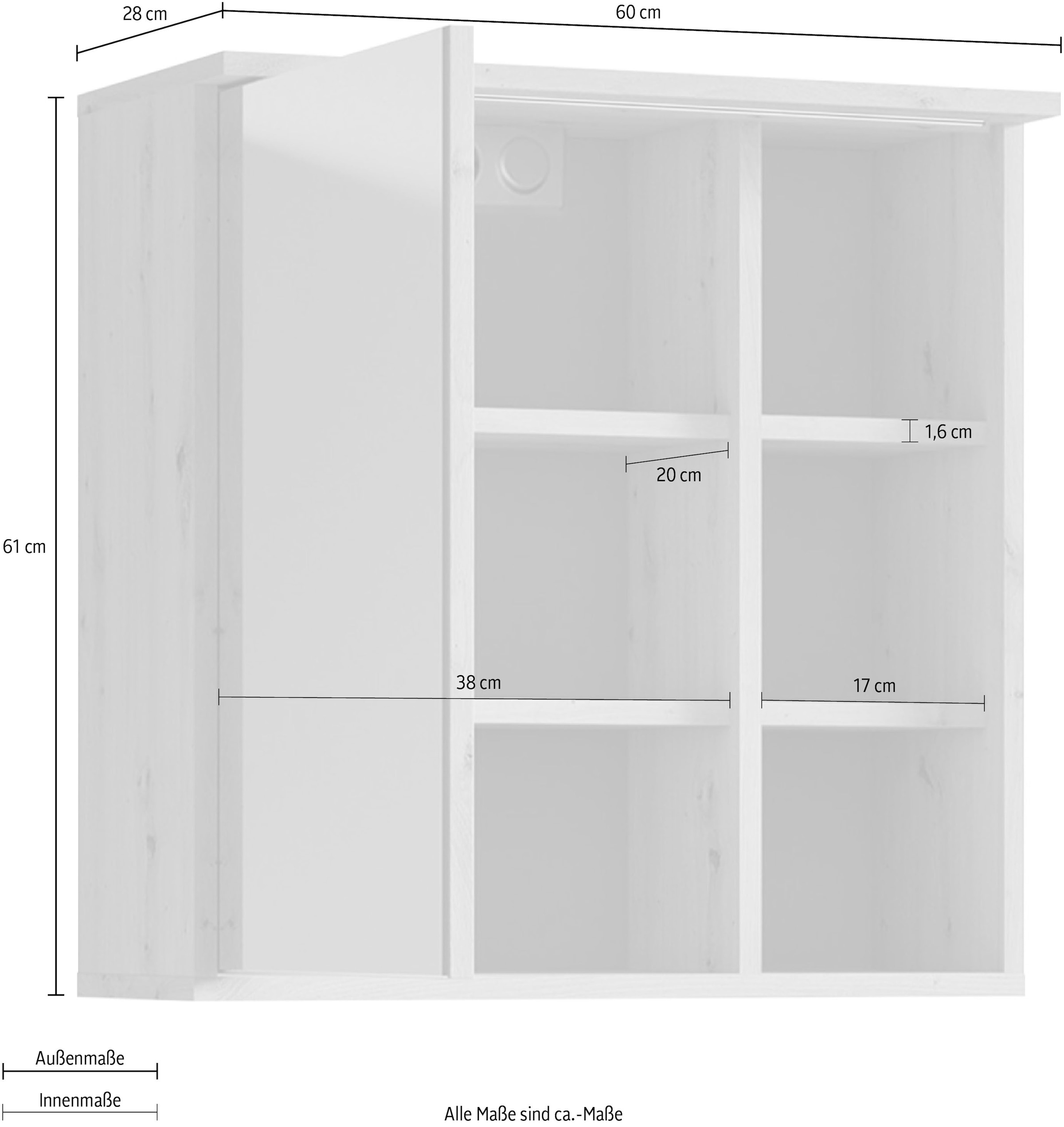 byLIVING Spiegelschrank »Wellness«, (1 St.), 60cm Badschrank mit LED-Leuchte, großem Spiegel und viel Stauraum