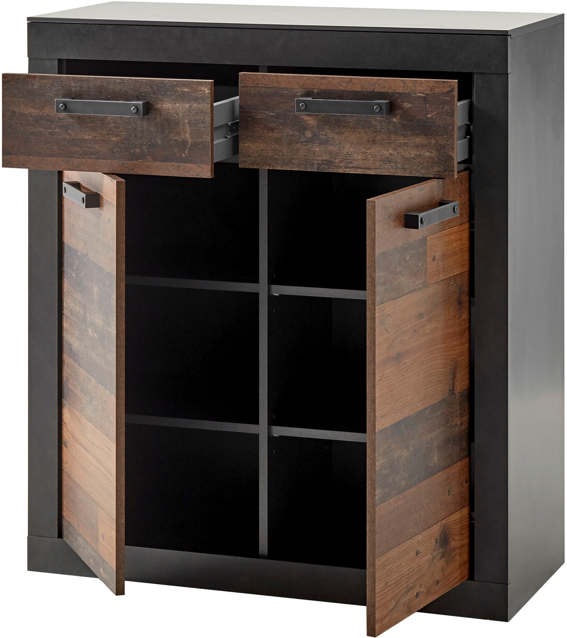 Home affaire Schlafzimmer-Set »BROOKLYN«, (Set, 4 tlg., mit Polsterkopfteil, Nachtkommode, Kleiderschrank 2 trg., Kommode), in dekorativer Rahmenoptik