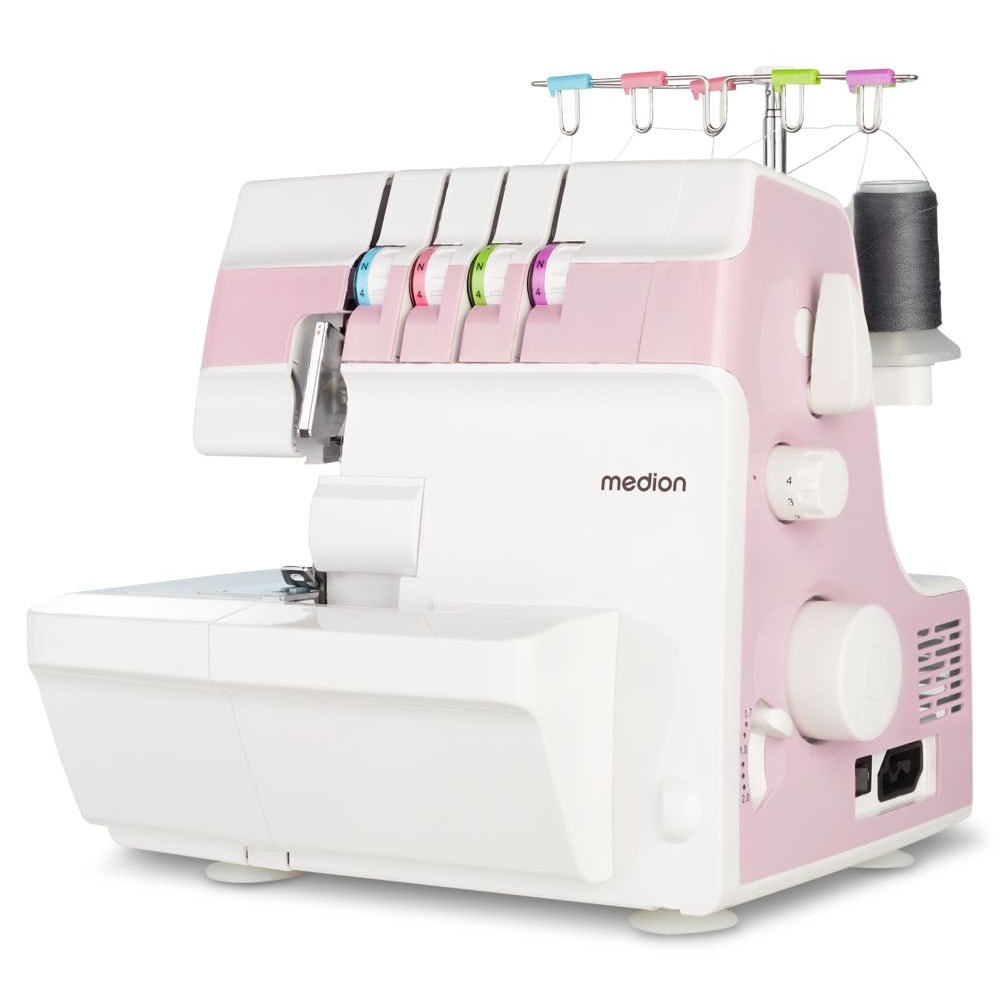 Medion® Overlock-Nähmaschine »MD 19169, Teleskopfadenführung, Zubehör- Fach,«, 4 Fäden gleichzeitig, Nähen mit 2 Nadeln, Einstellbare Fadenspannung