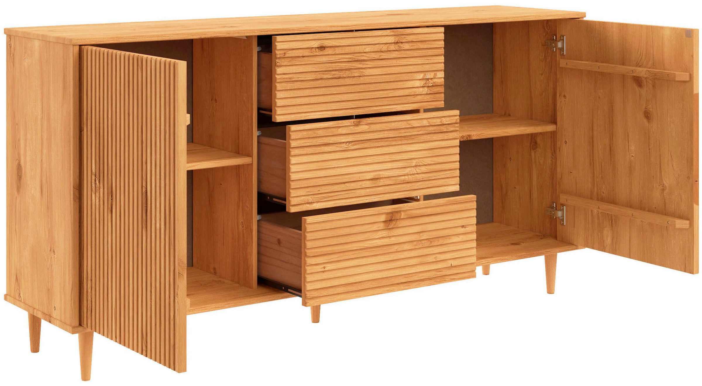 OTTO home Sideboard »Malmedy  Front mit gefrästen Rillen« Kommode aus massivem Kiefernholz, Push-to-open, Breite 160 cm