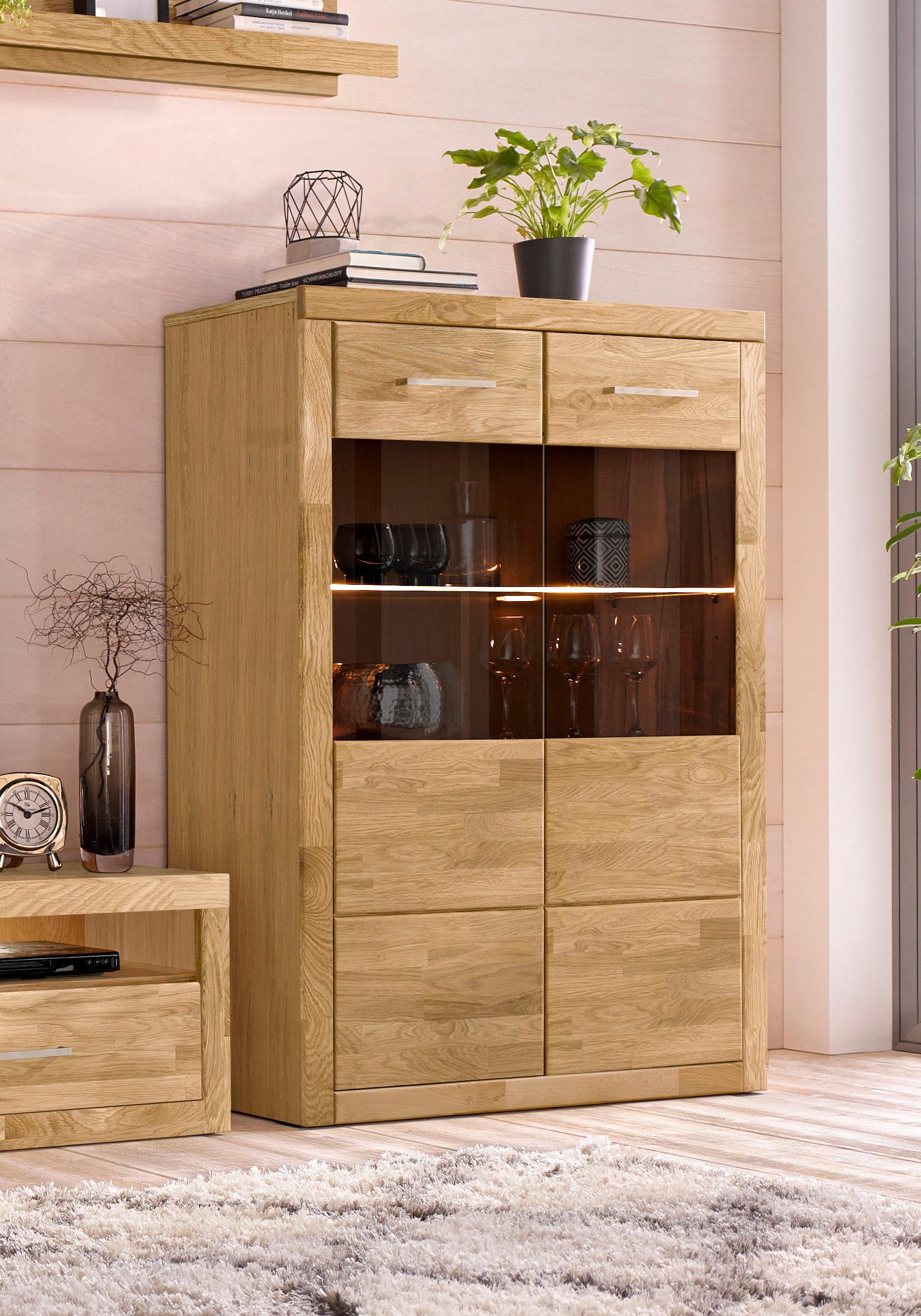 Home affaire Stauraumvitrine »Ribe,125cm hoch,112cm breit,4 breite Fächer«, Korpus Holzwerkstoff,2Türen mit Glaseinsatz, Böden versetzbar