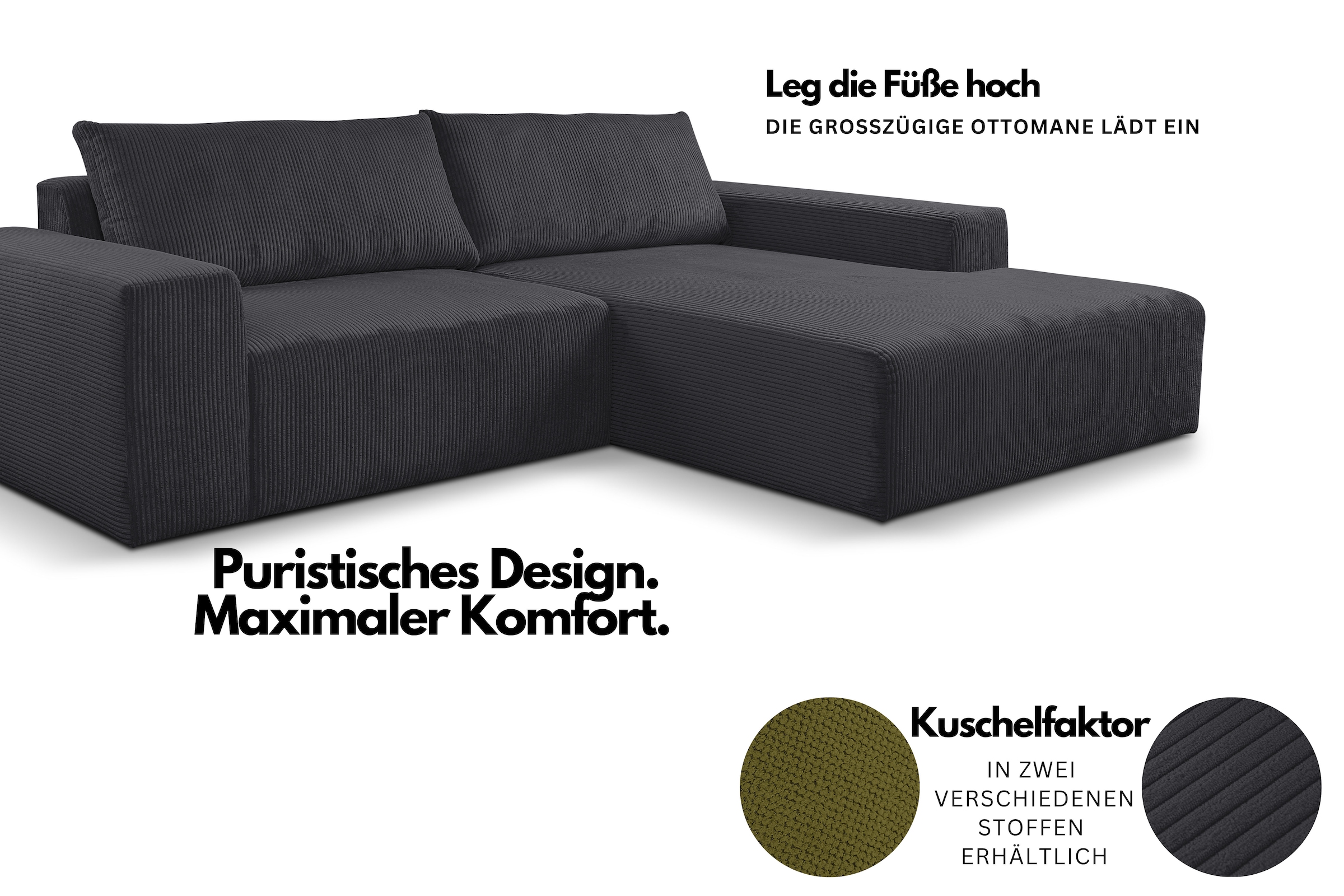 WERK2 Ecksofa »Rio, 262 cm breit, aktuelles Design, breite Armlehnen« Cord, L-Form
