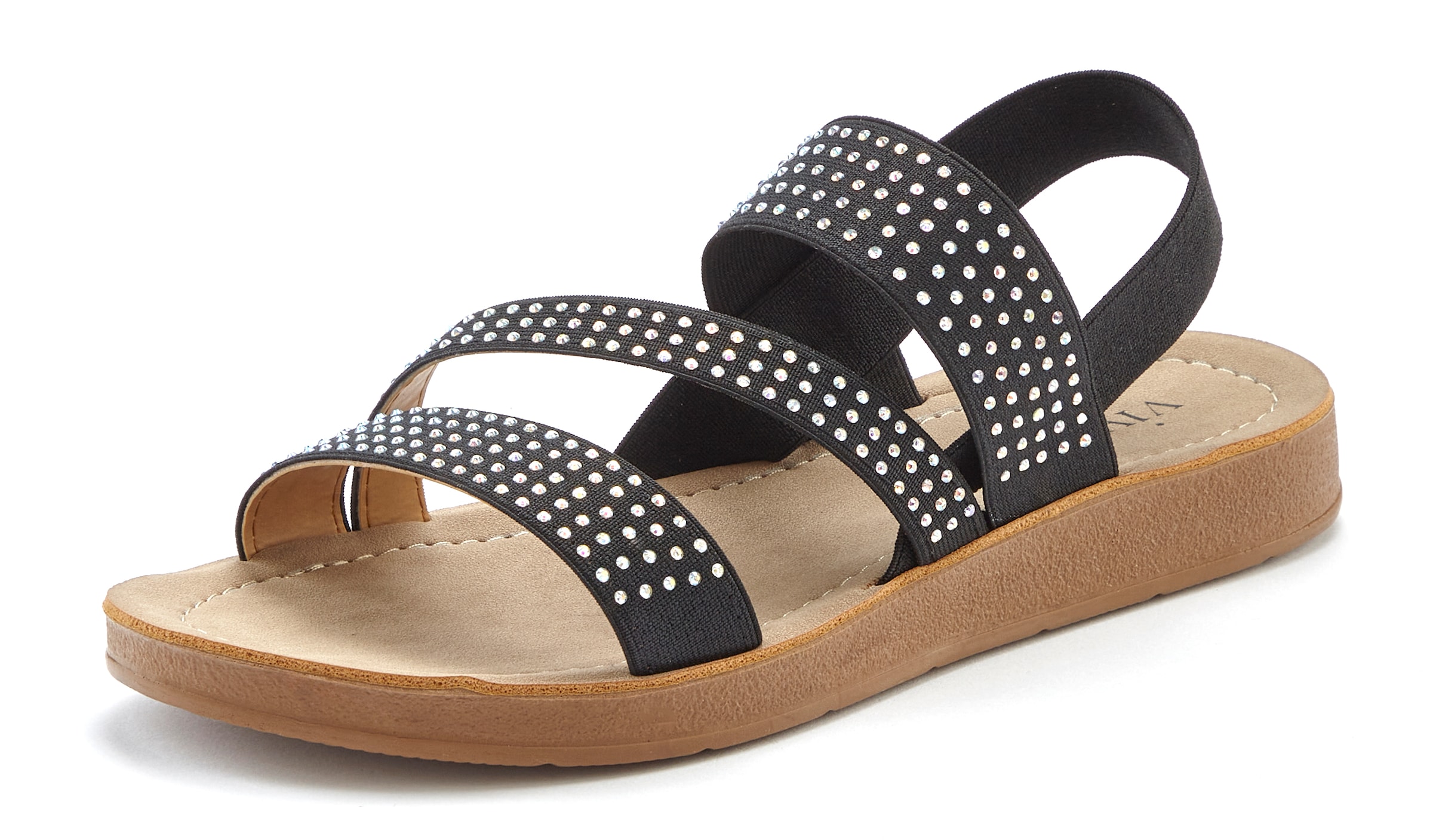 Vivance Sandale »Mule, Sandale, offener Schuh, Pantolette, Sommerschuh«, mit elastischen Riemchen und Glitzersteinchen