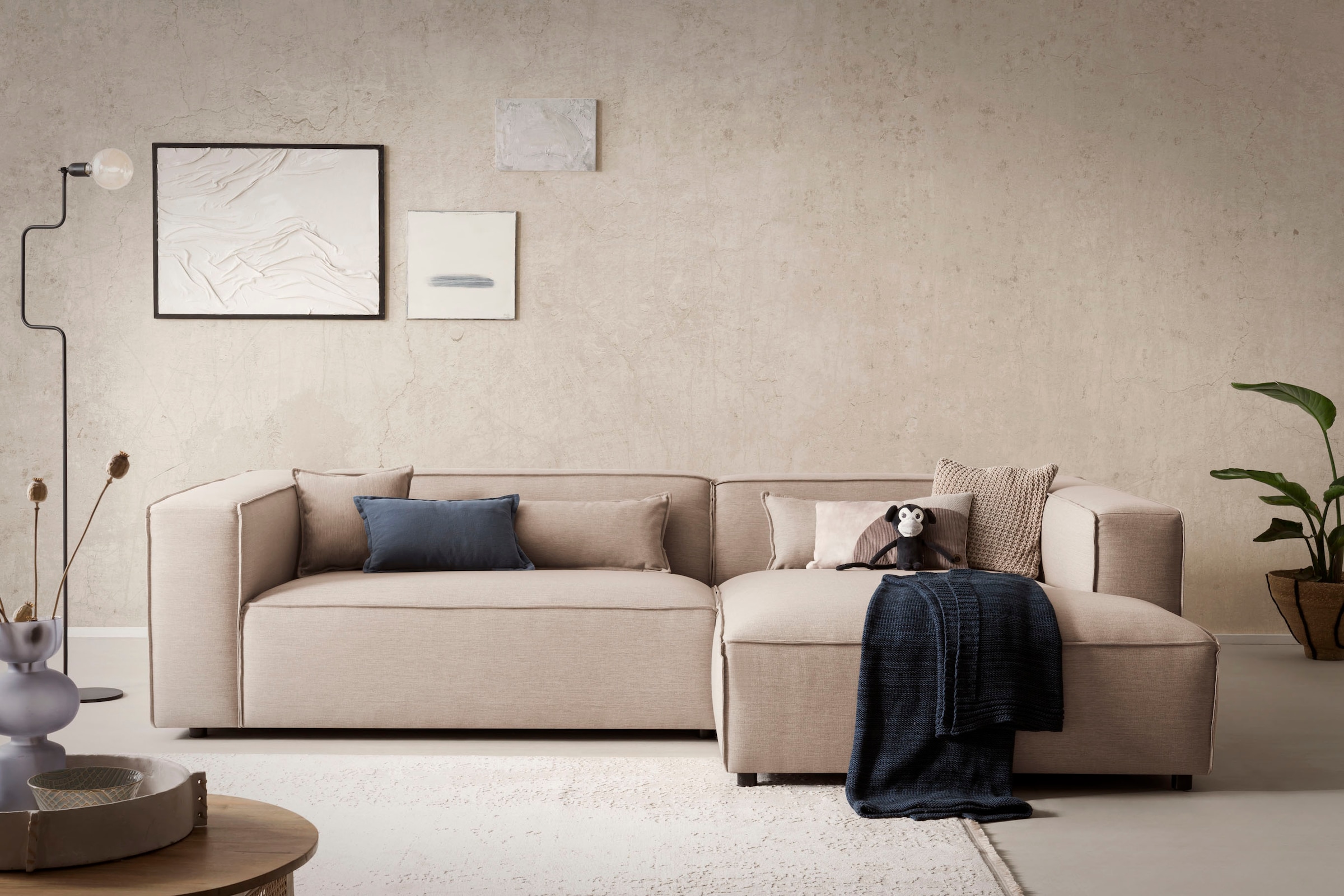 LeGer Home by Lena Gercke Ecksofa »PIARA XXL, Big-Sofa in Cord oder Leinenoptik, L-Form, mit Kedernaht«, wahlweise Ottomane rechts/links, schwarze Füße, extra tiefe Sitzfläche
