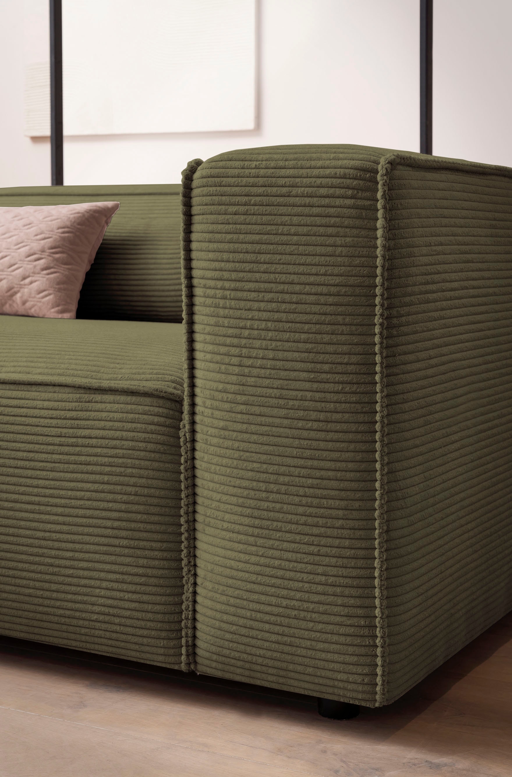LeGer Home by Lena Gercke 3-Sitzer »PIARA, XXL Sofa mit Kedernaht, Big-Sofa in Cord oder Leinenoptik«, schwarze Füße, bequemer Sitzkomfort, extra tiefe Sitzfläche