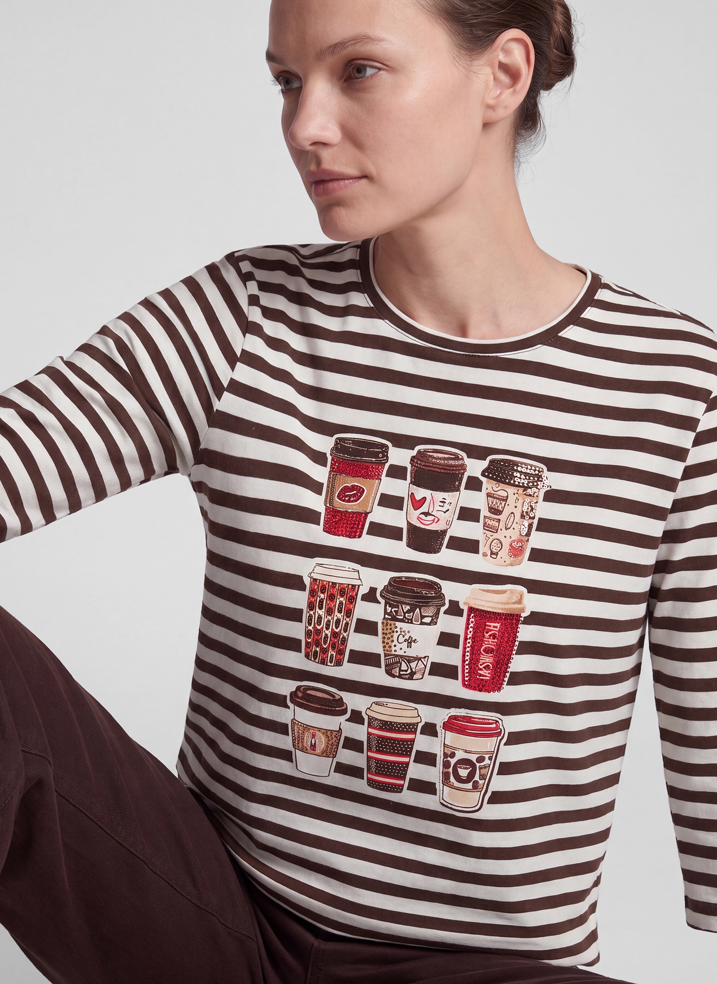 Rabe 3/4-Arm-Shirt mit Streifen-Muster - Print und Glitzersteinen