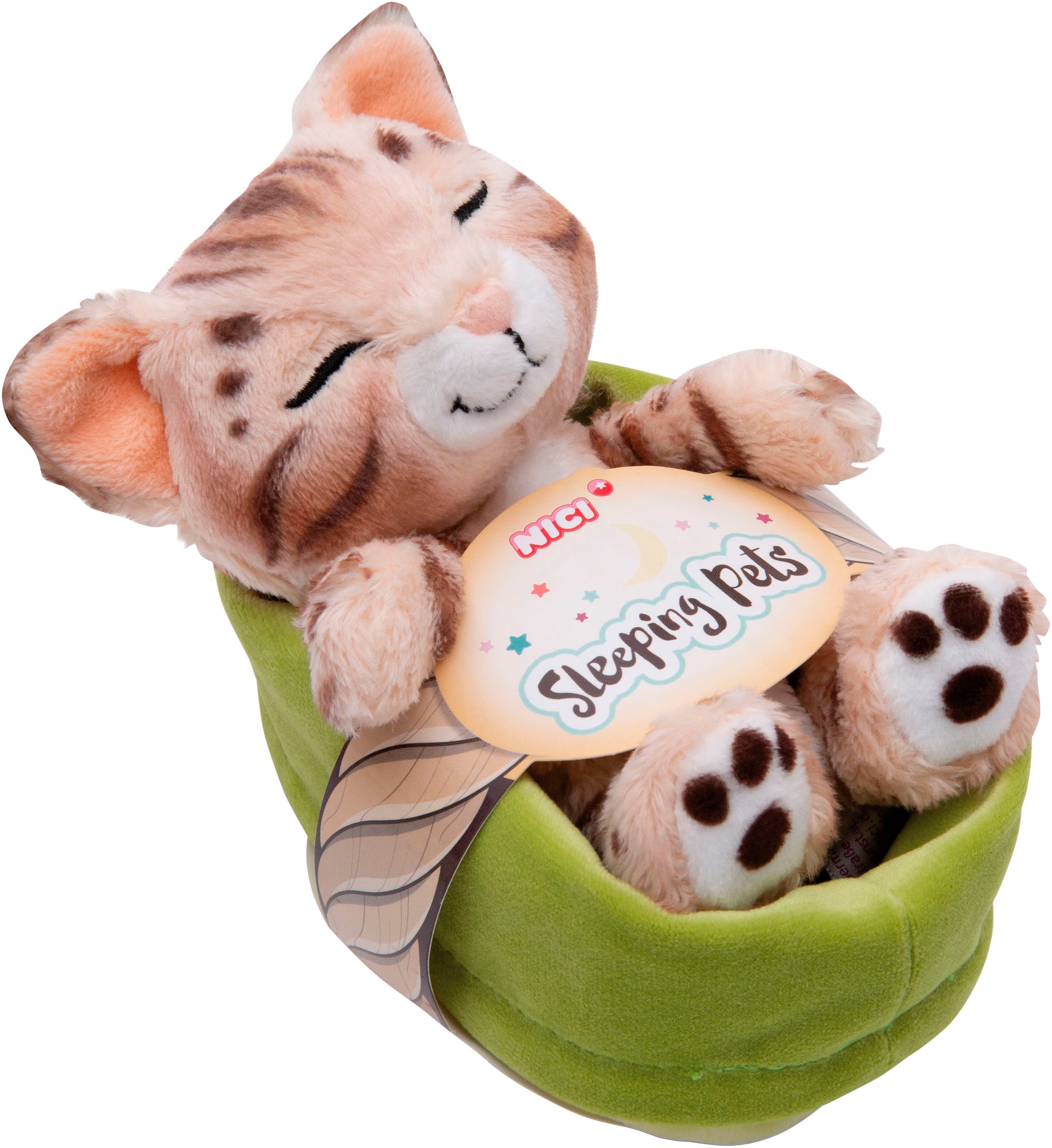 Kuscheltier »Sleeping Pets, Katze Bengal, 12 cm«, im Körbchen, enthält recyceltes...