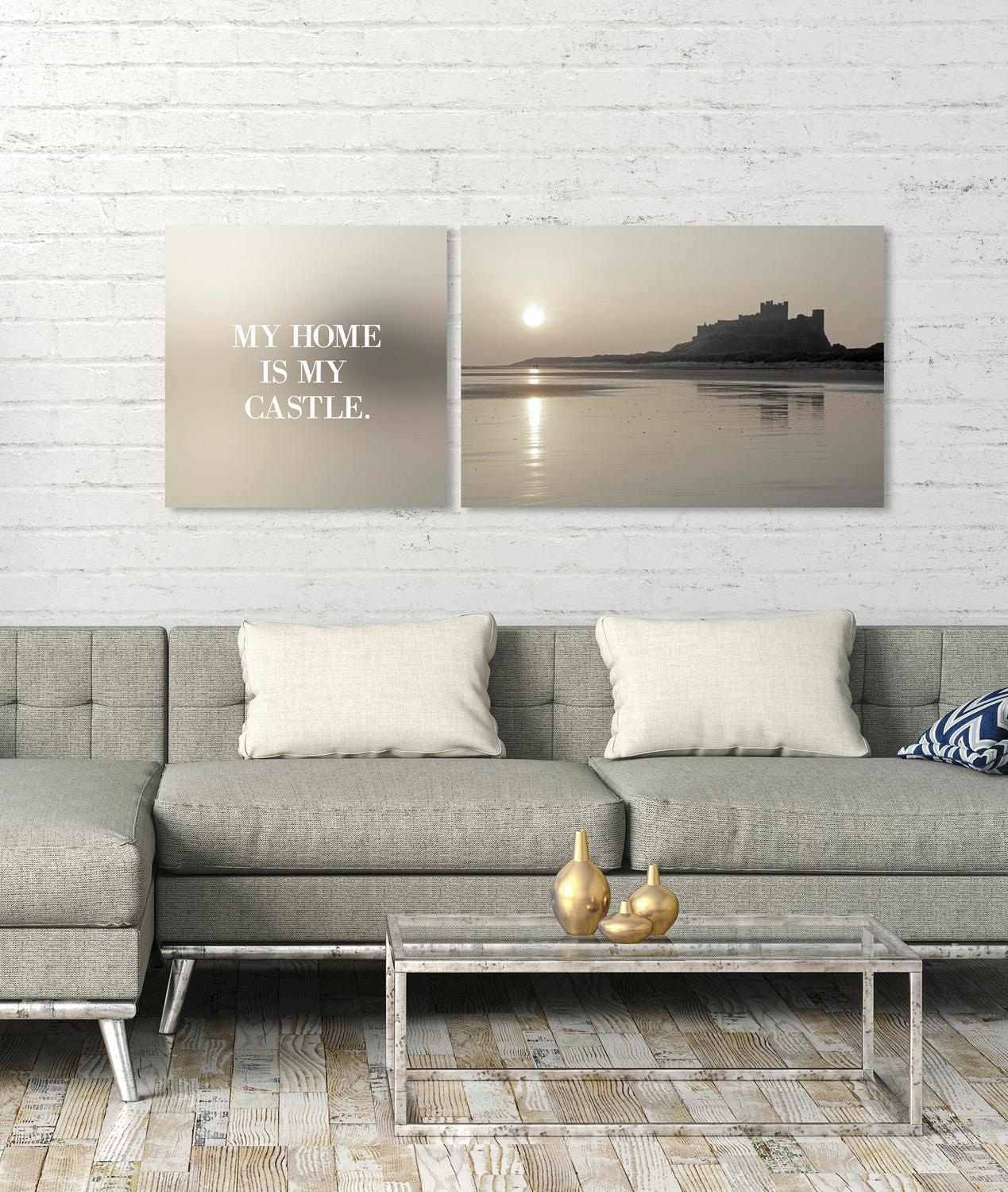 queence Leinwandbild »Home«, Seebilder-Seelandschaft-Meer-Meer Bilder-Kunst-Modern-Spa-Spa Bilder-Sprüche-Sprüche & Texte-Schriftzug, (Set), Premium-Leinwandstoff, Handarbeit aus Deutschland, Spruch, 2er Set