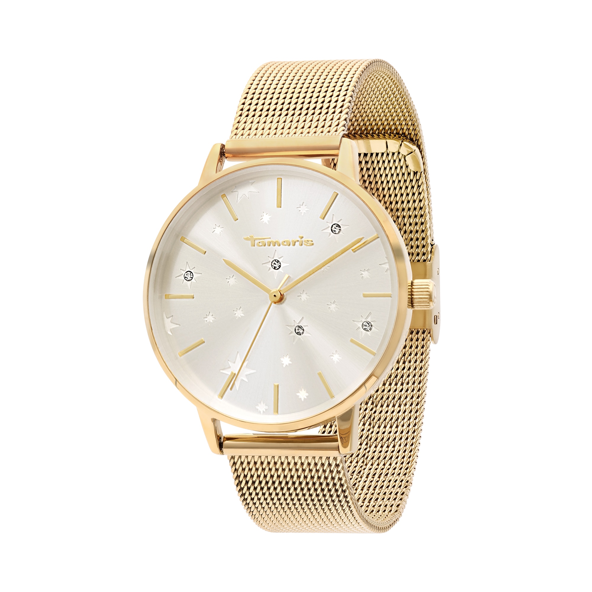 Tamaris Quarzuhr Armbanduhr, Damenuhr, Edelstahlarmband, analog, Zirkonia (synth.)